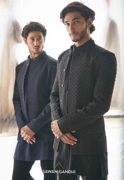 Black Chevron Bandhgala