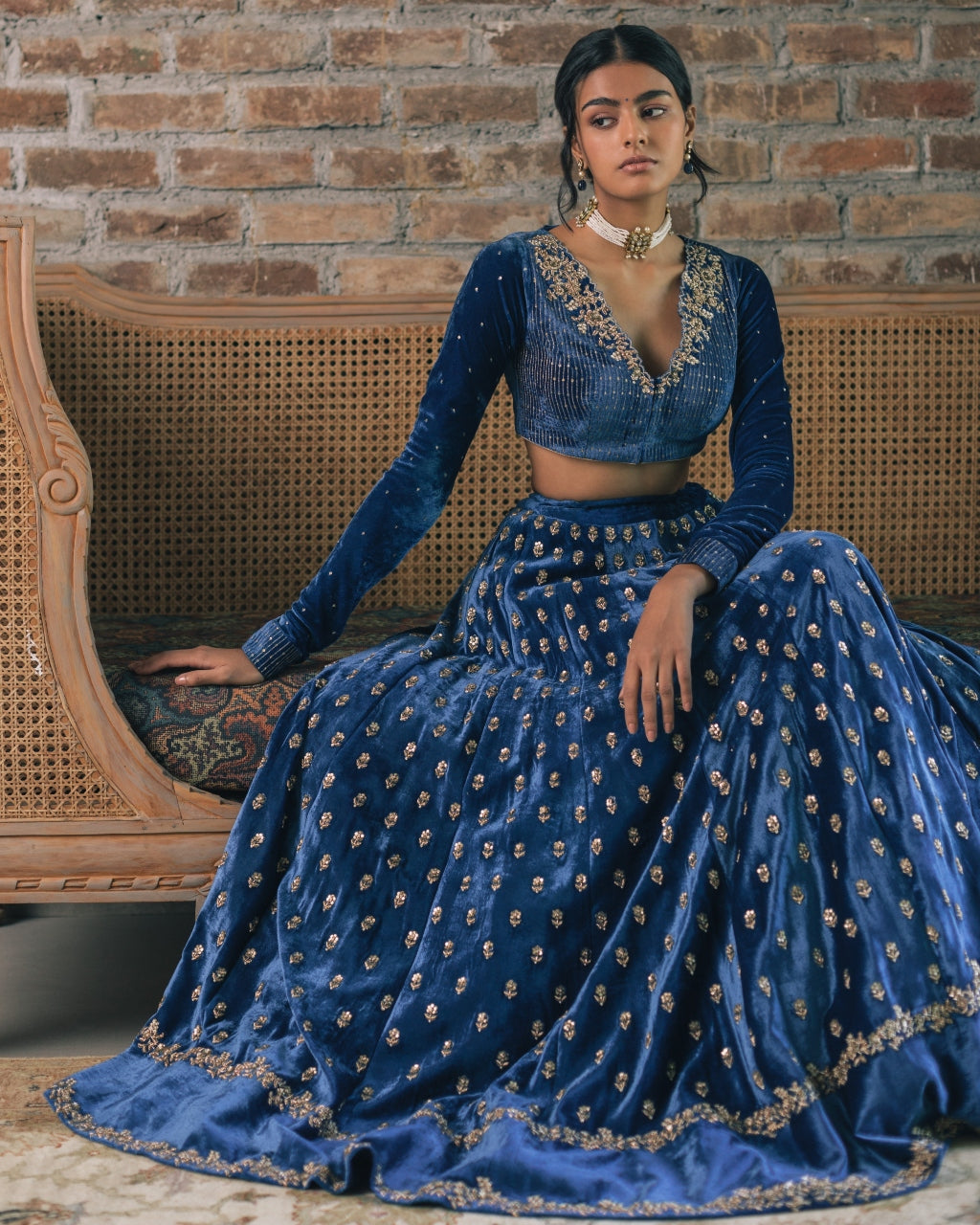 Velvet Booti Lehenga Set