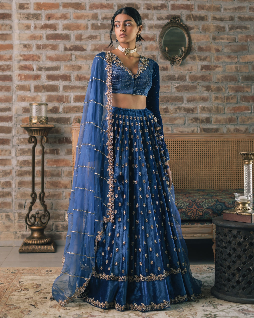 Velvet Booti Lehenga Set