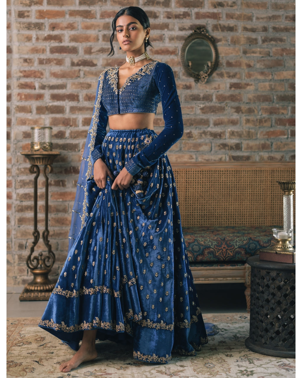 Velvet Booti Lehenga Set