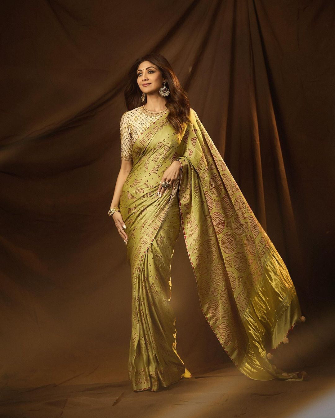 Green Bandhani Sari Set
