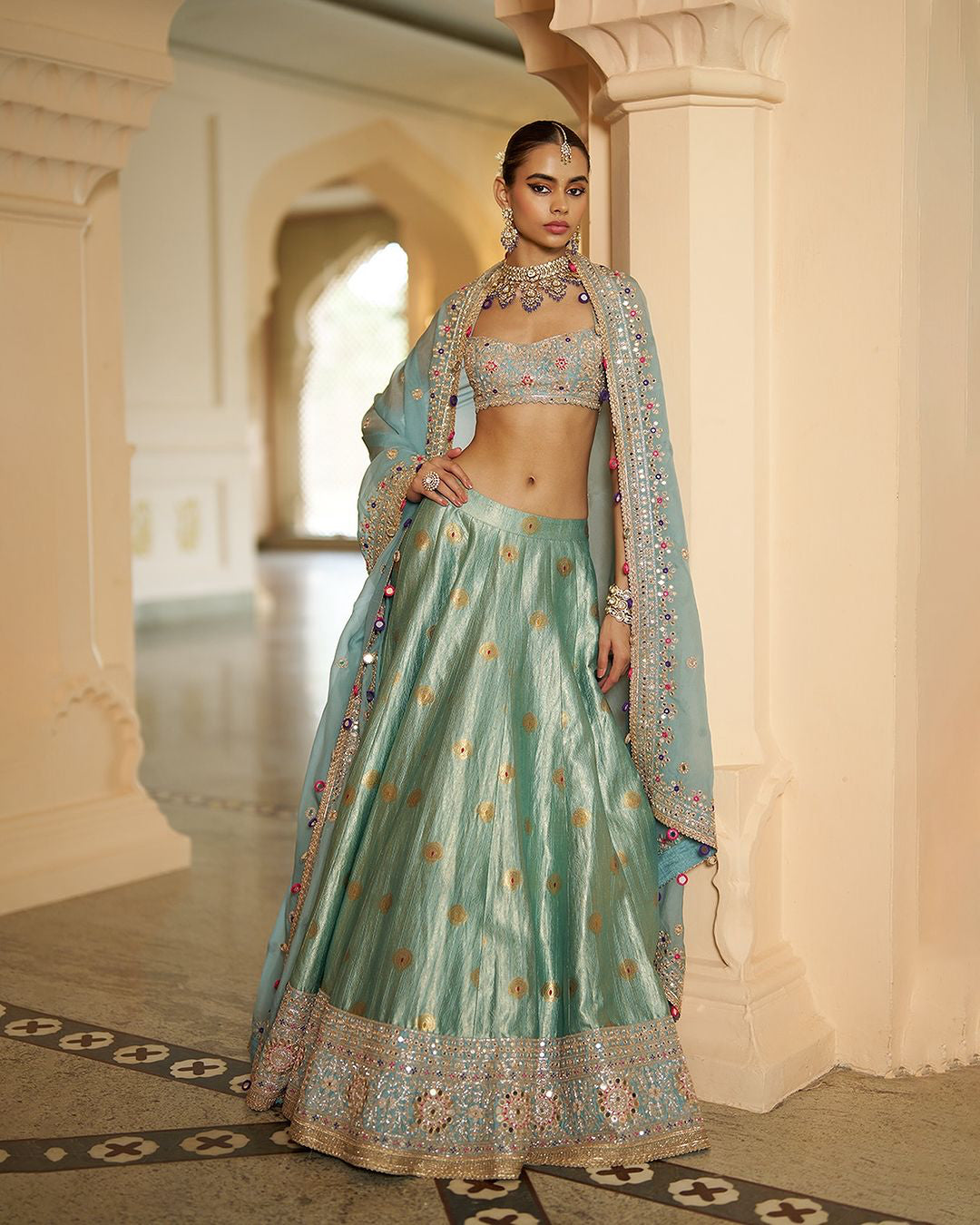 Ice Blue Banarasi Lehenga Set