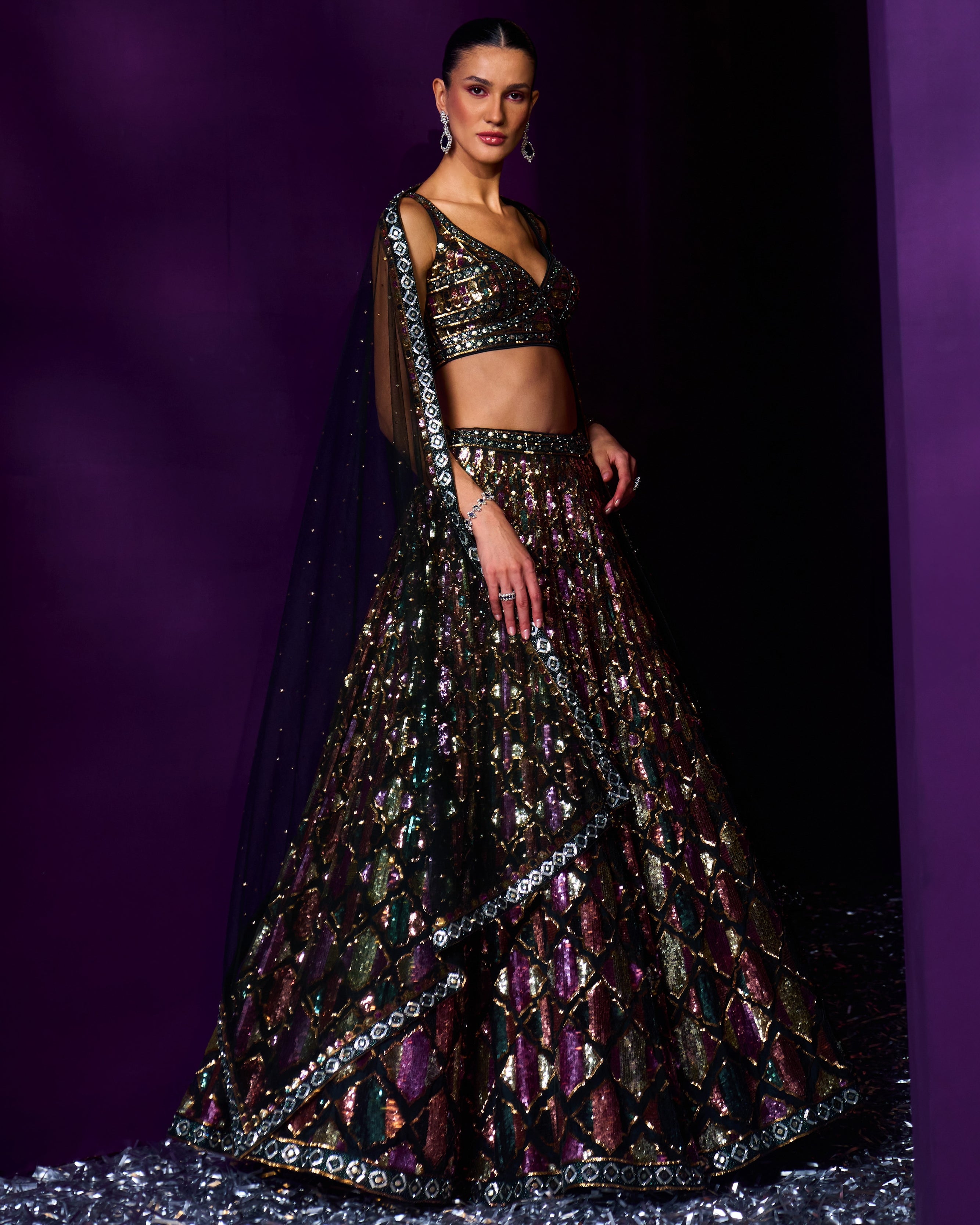 Emerald Green Organza Lehenga Set