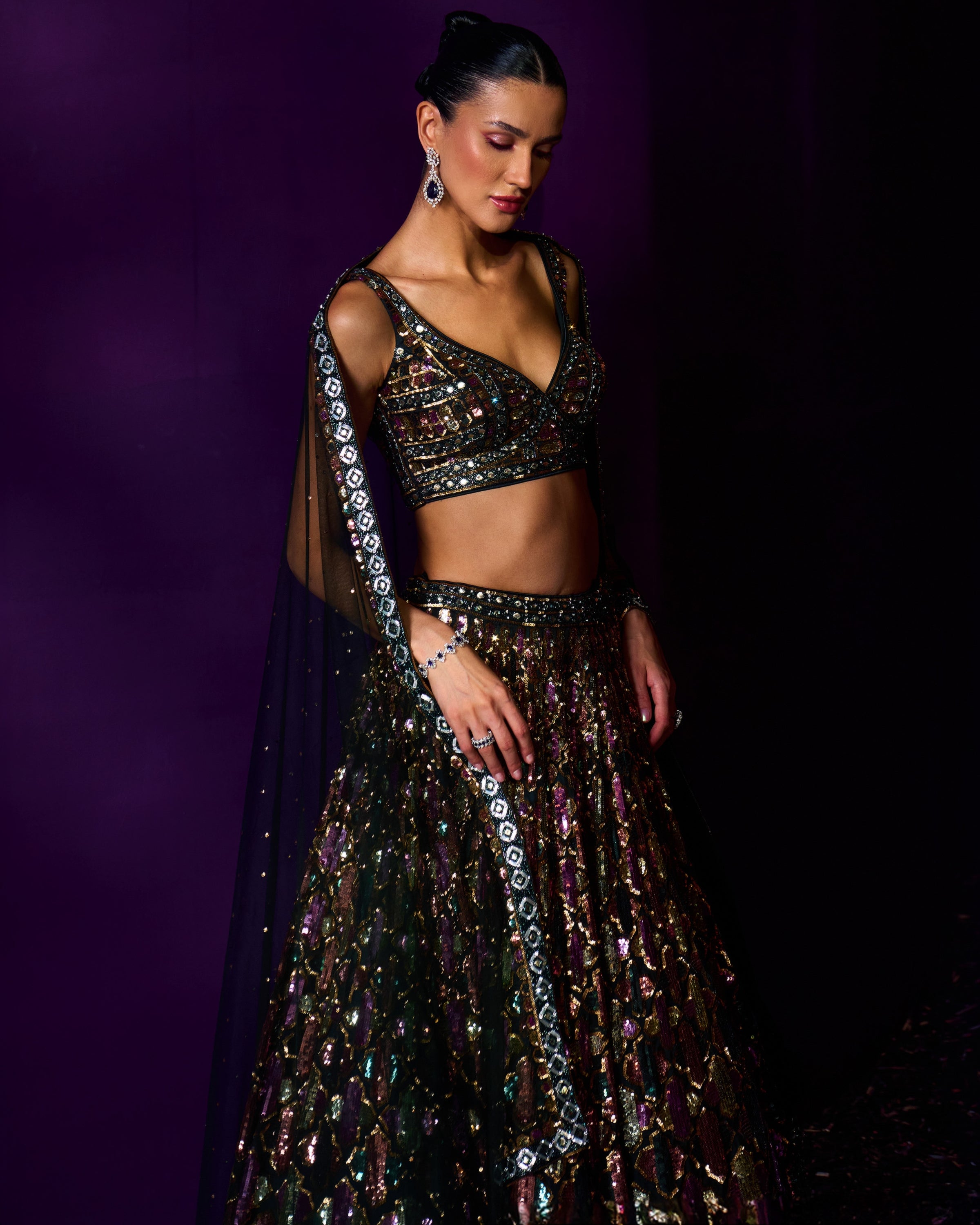 Emerald Green Organza Lehenga Set