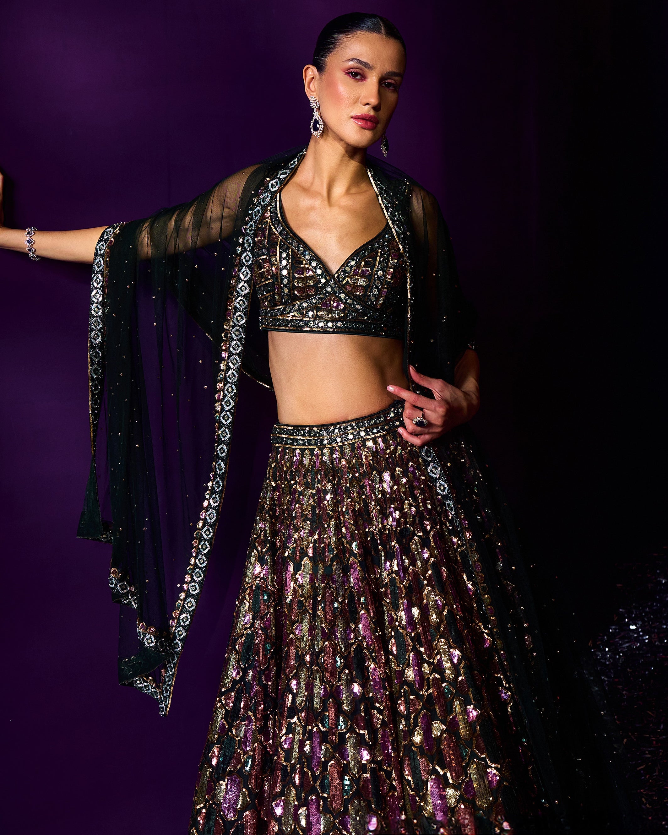 Emerald Green Organza Lehenga Set