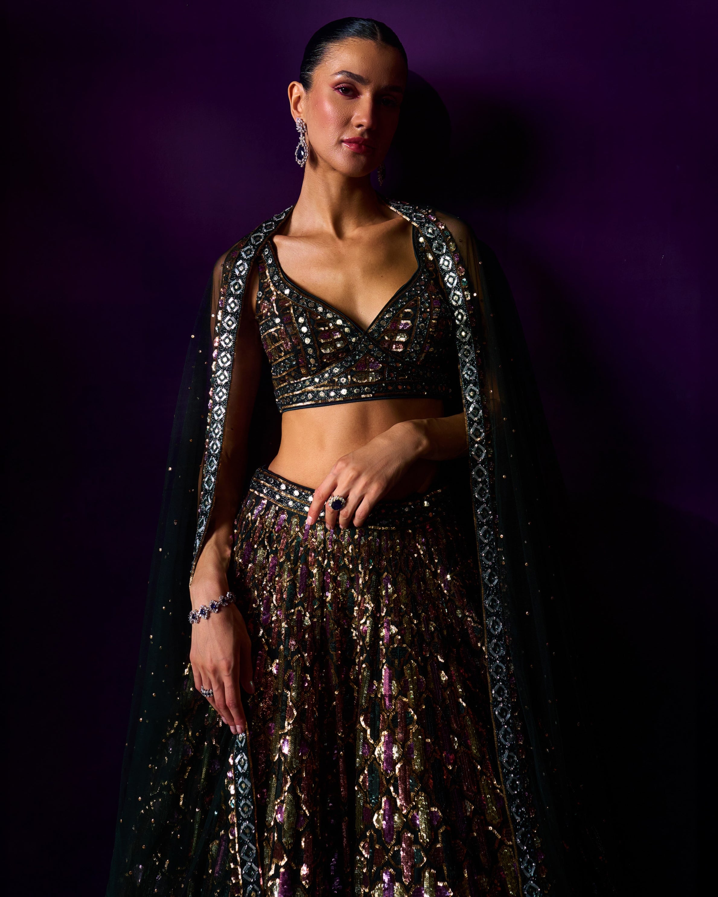 Emerald Green Organza Lehenga Set