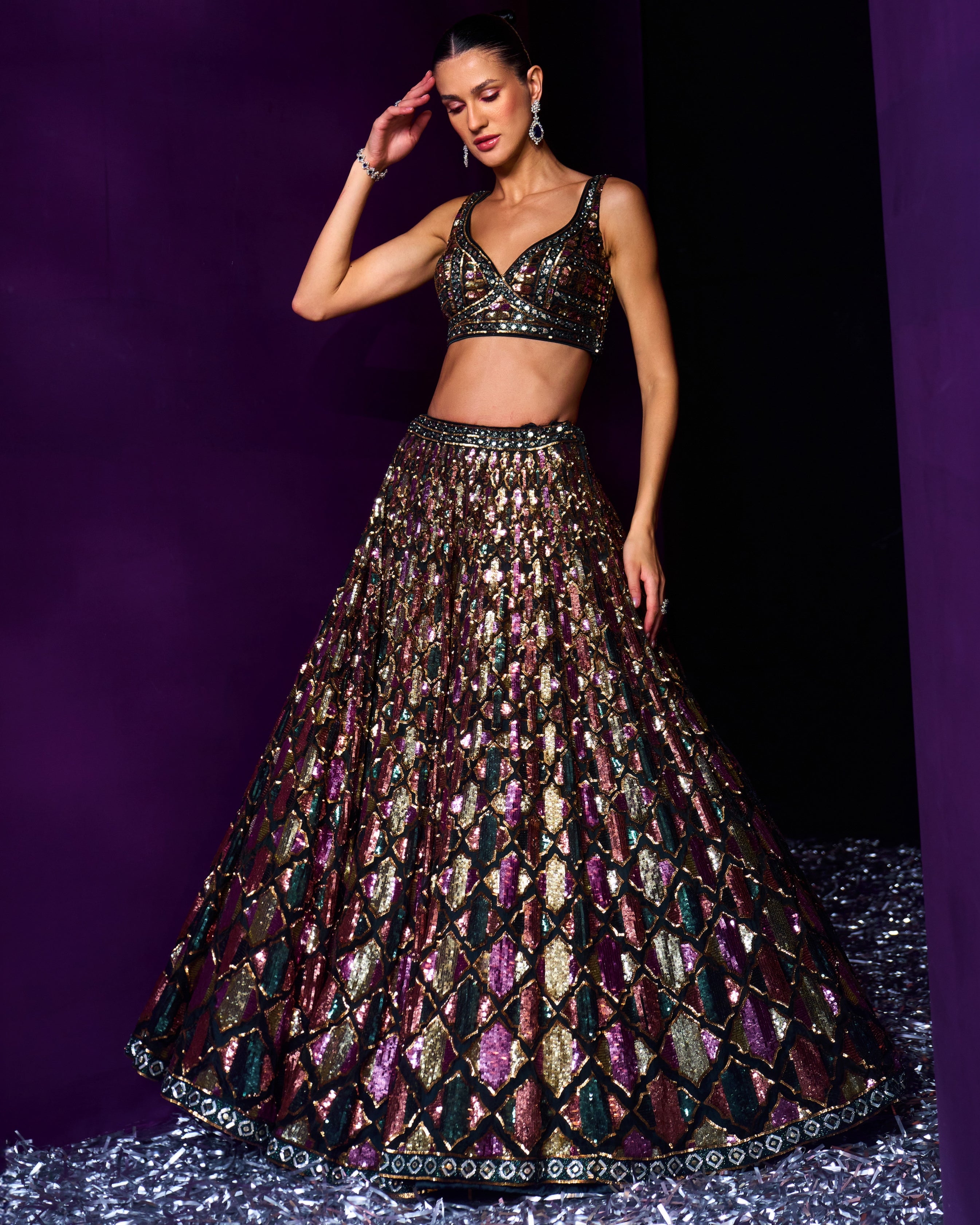 Emerald Green Organza Lehenga Set