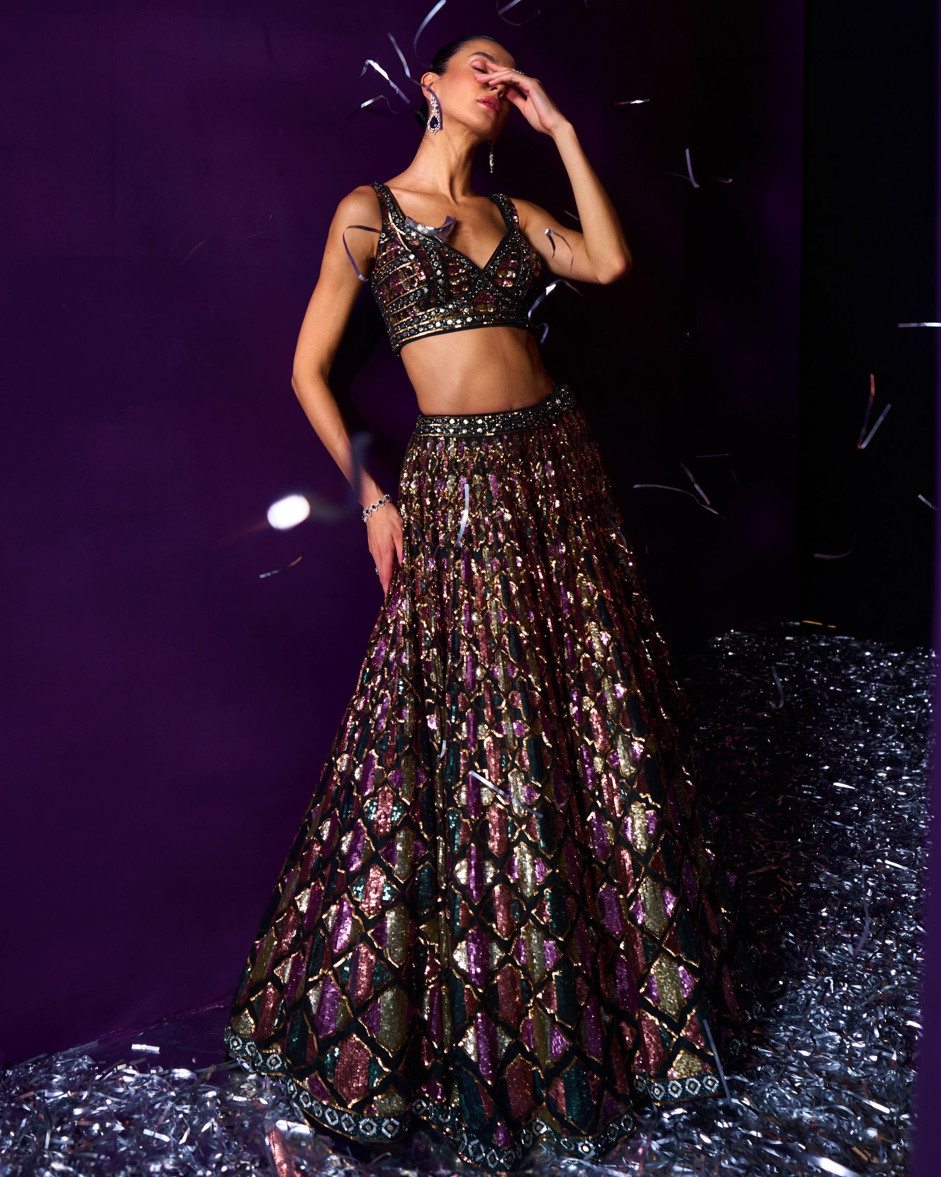 Emerald Green Organza Lehenga Set