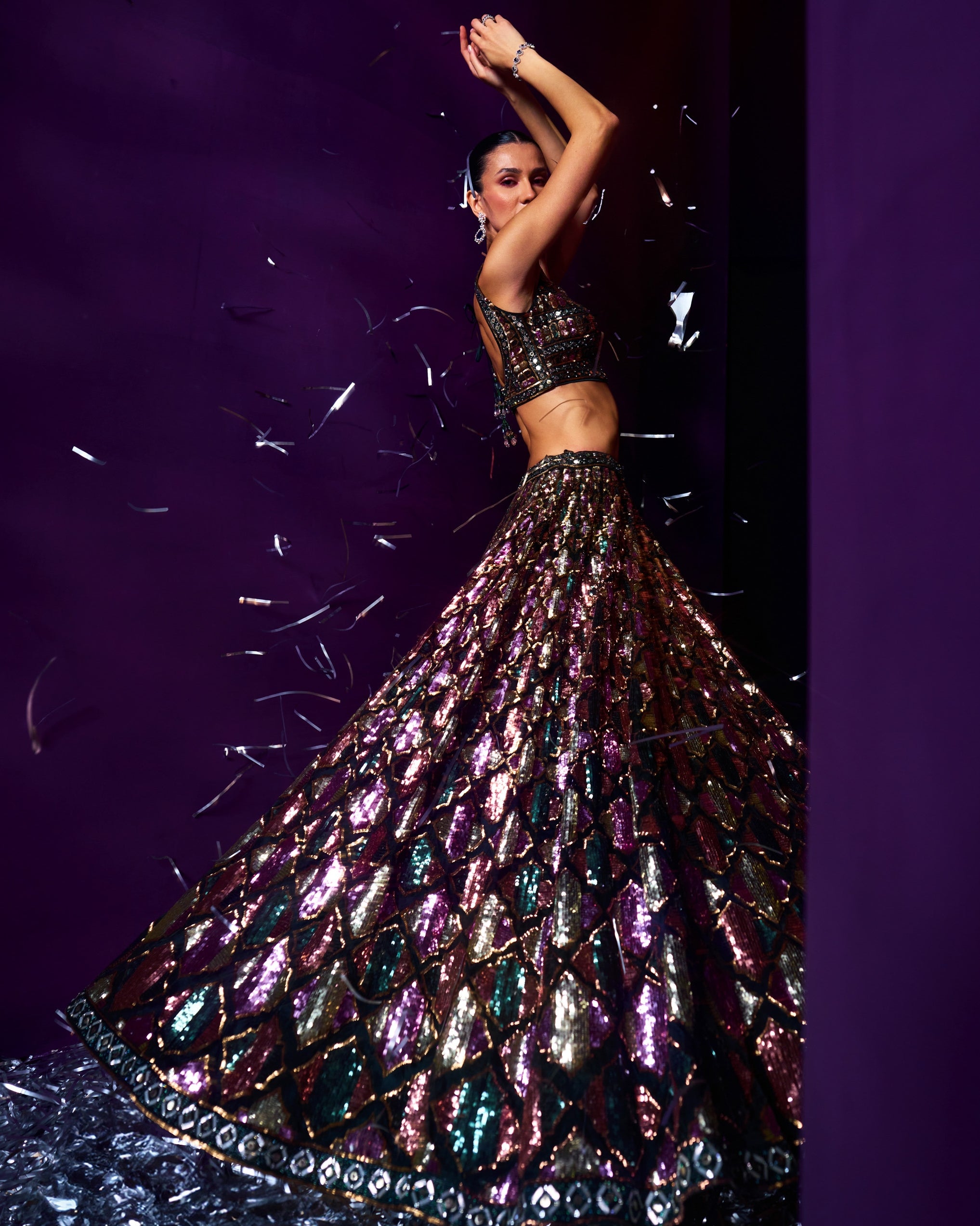 Emerald Green Organza Lehenga Set