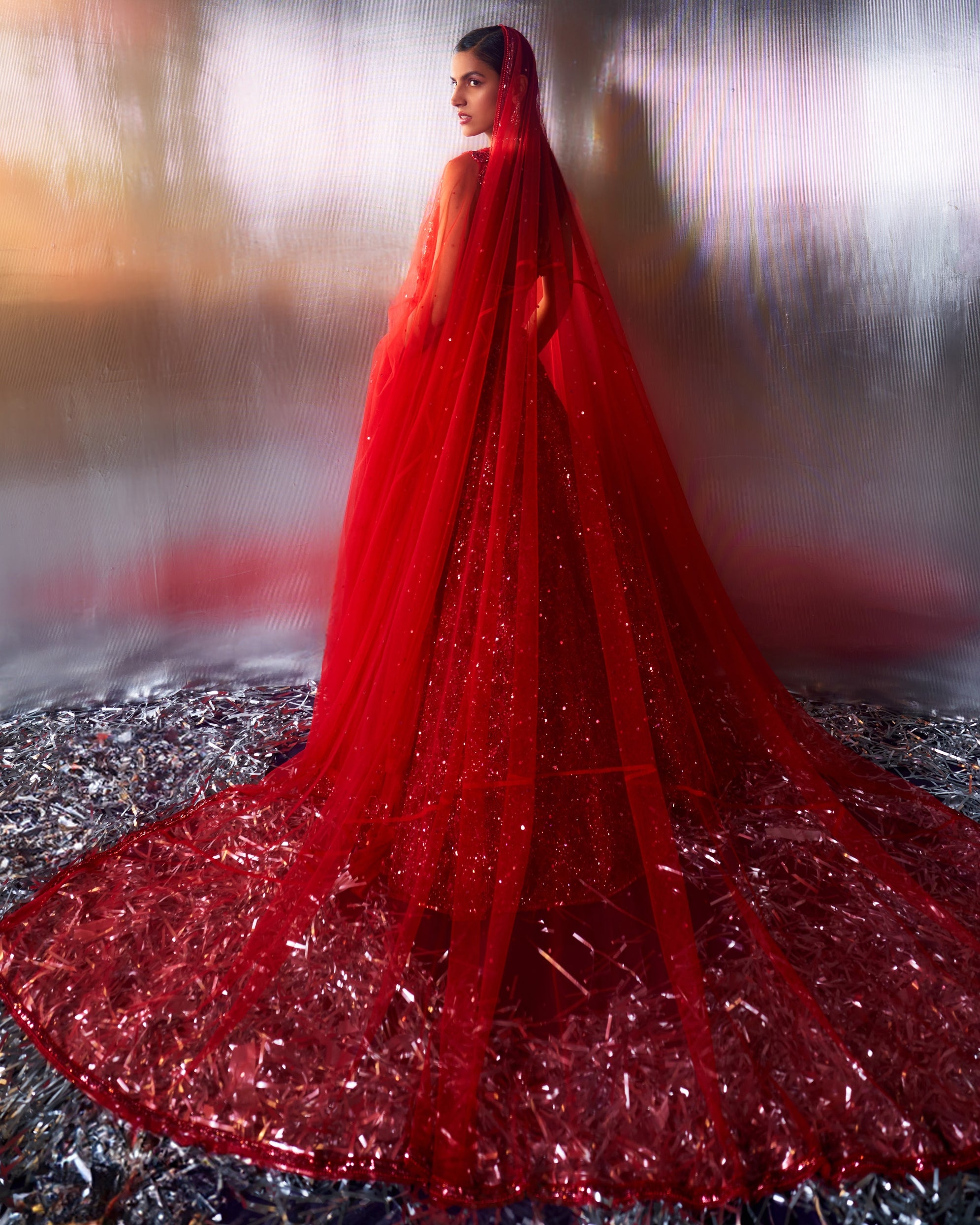 Red Net Lehenga Set