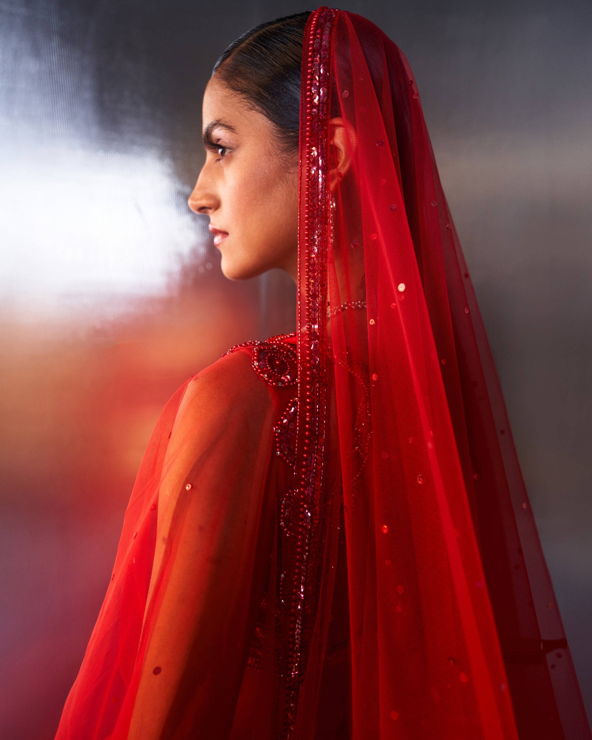 Red Net Lehenga Set