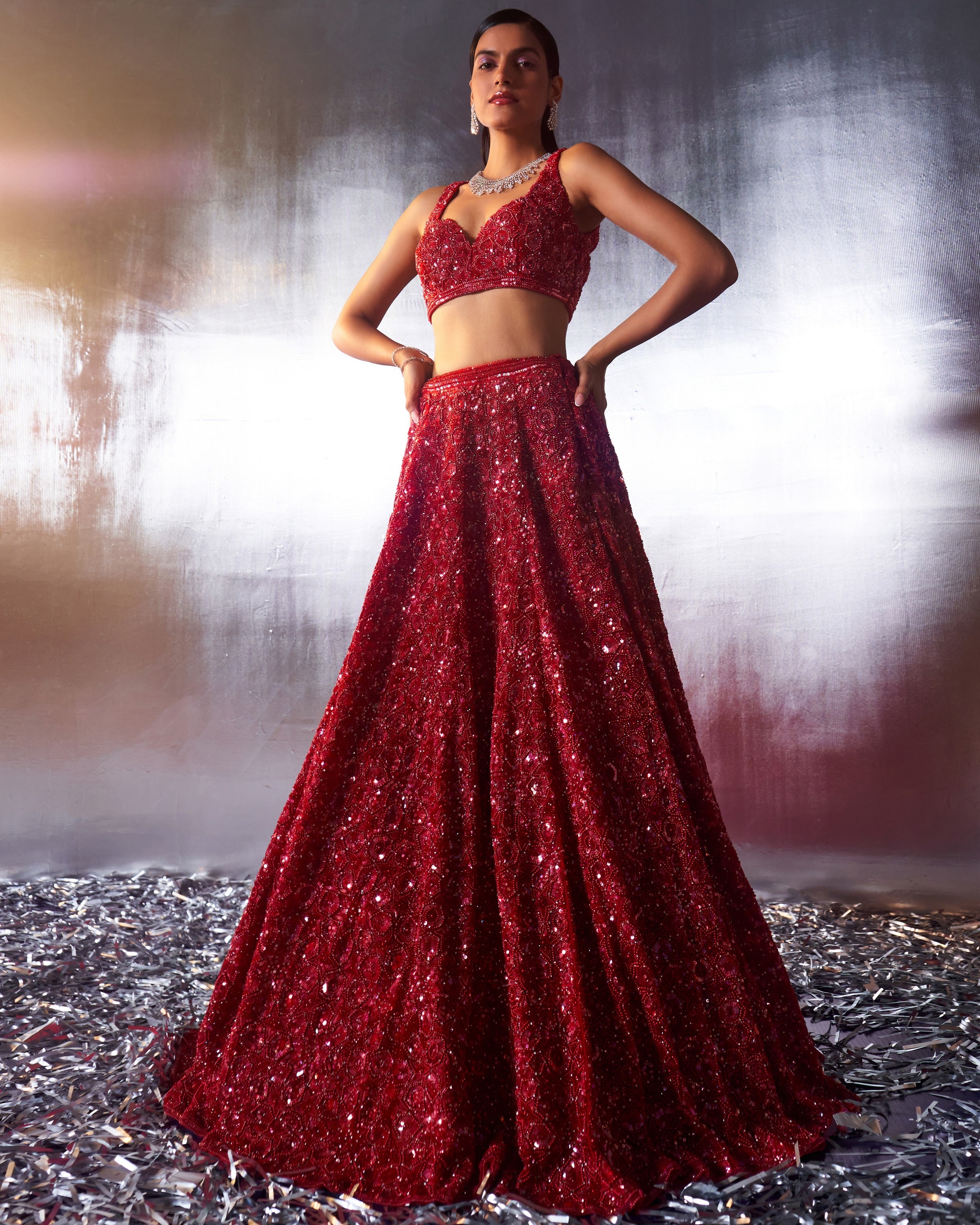 Red Net Lehenga Set