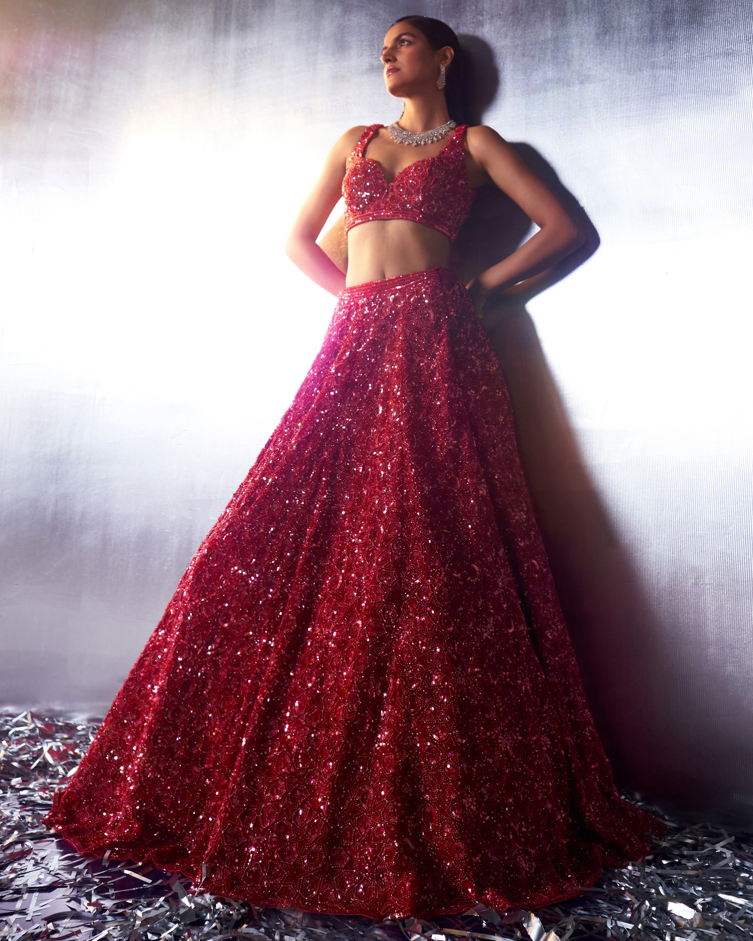 Red Net Lehenga Set