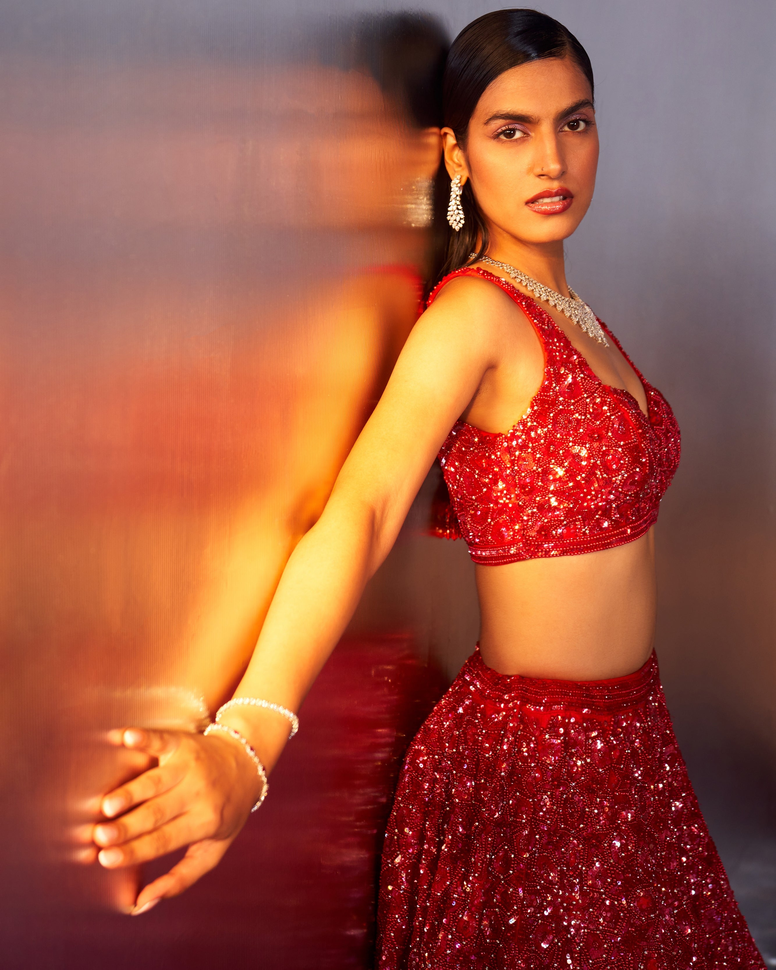 Red Net Lehenga Set