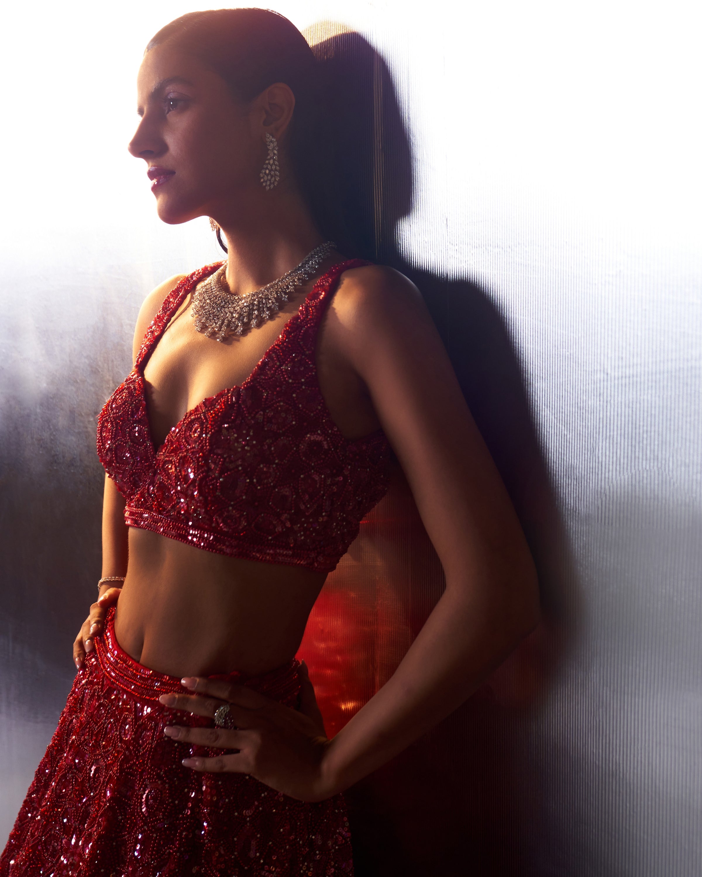 Red Net Lehenga Set
