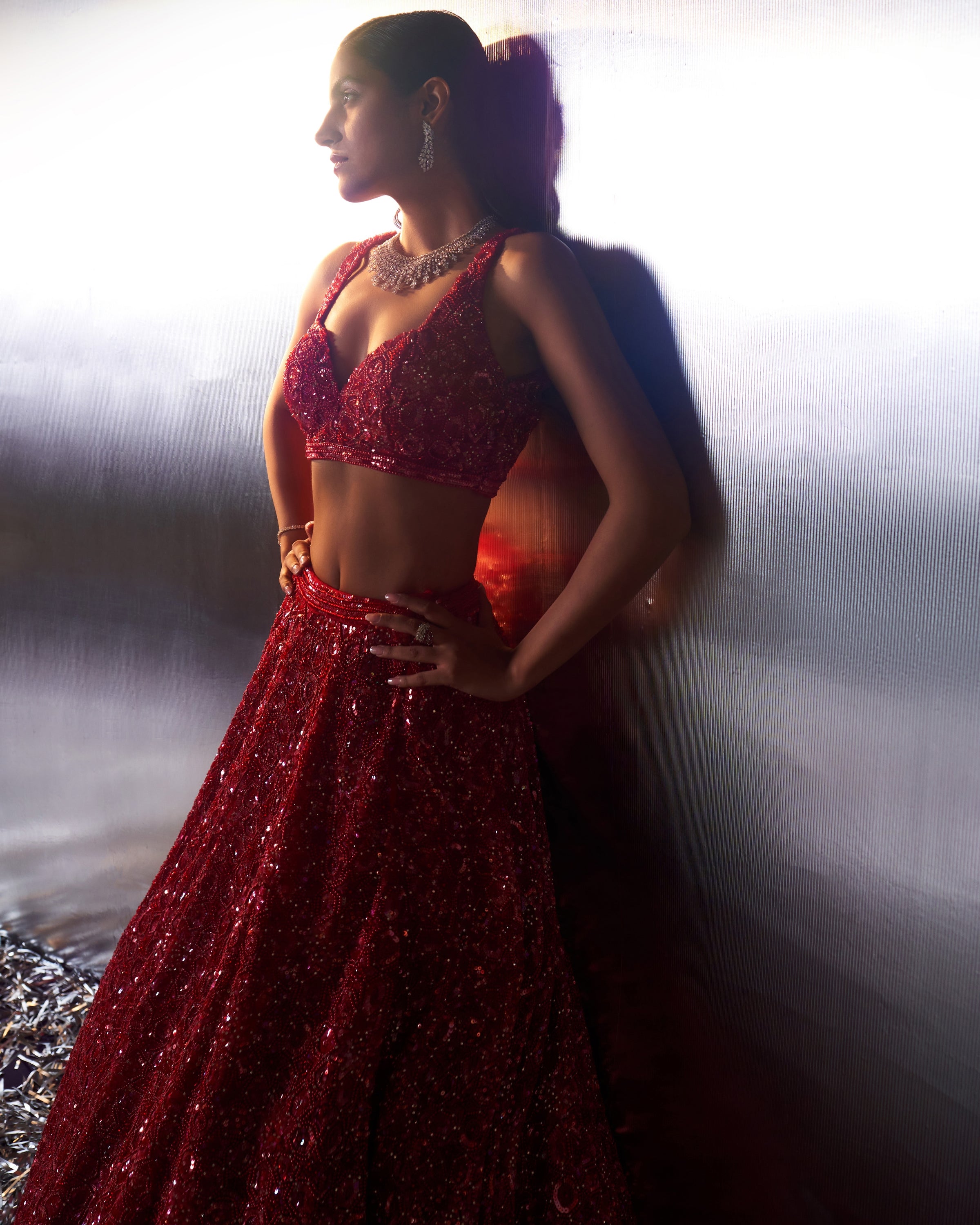 Red Net Lehenga Set