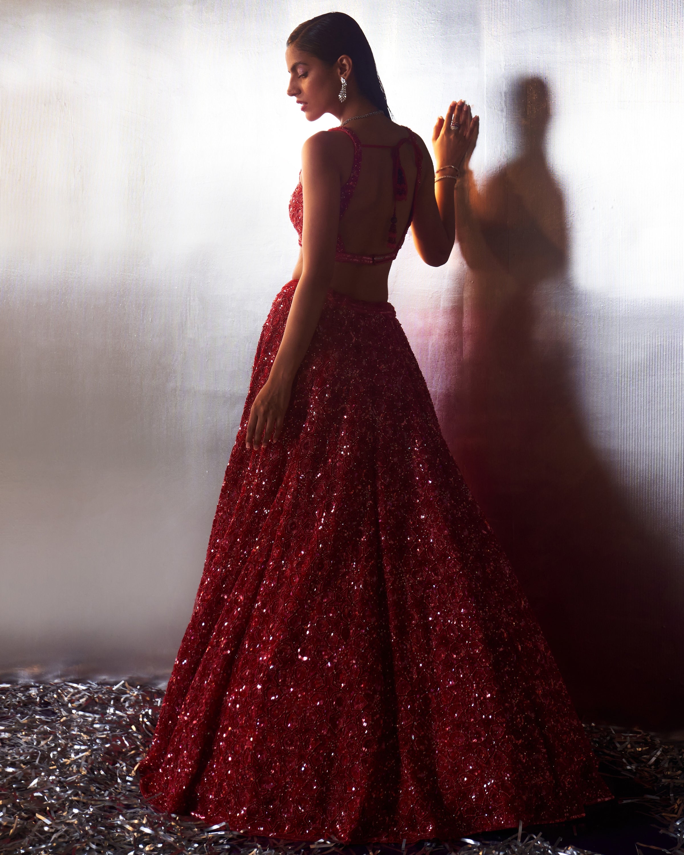 Red Net Lehenga Set