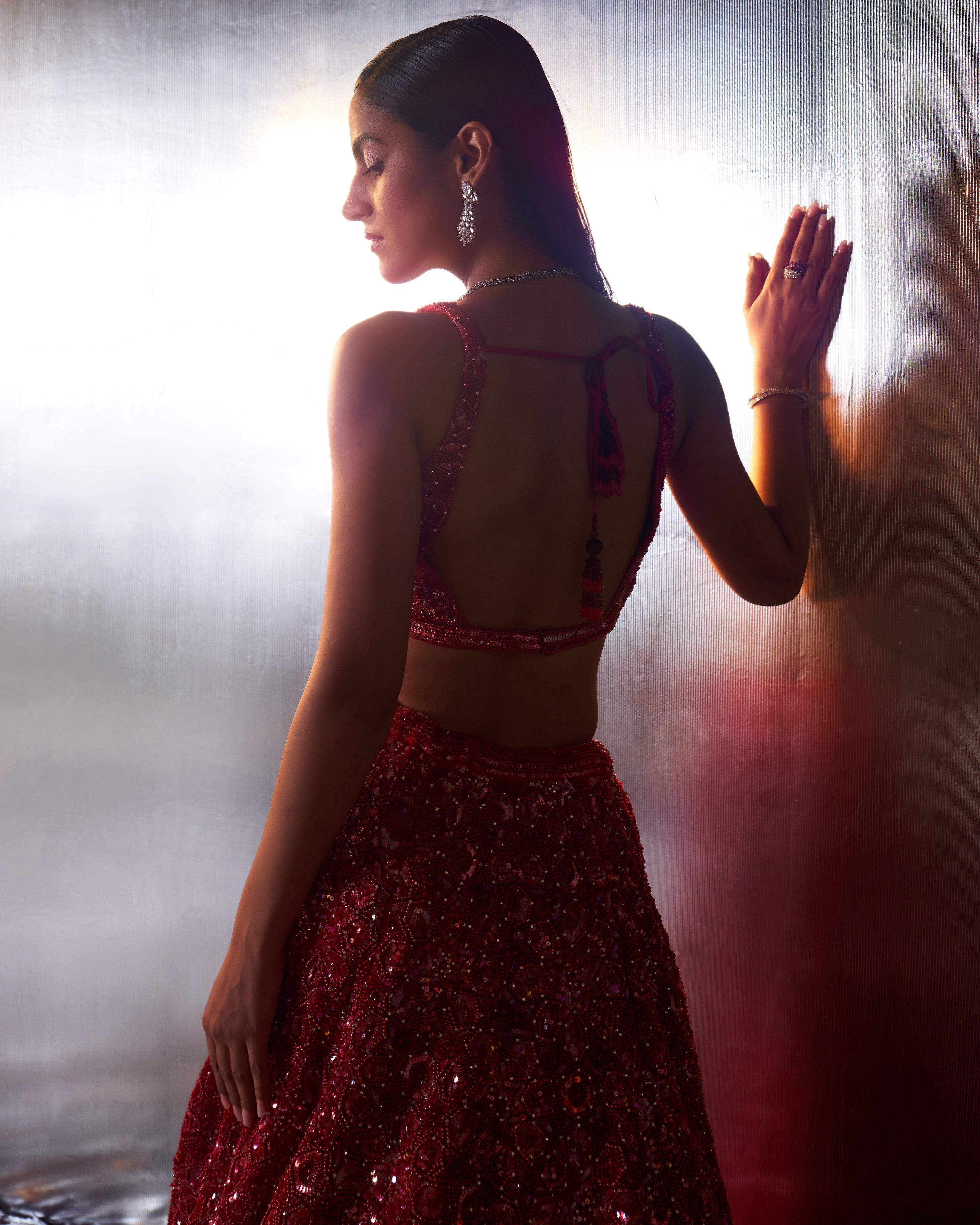 Red Net Lehenga Set