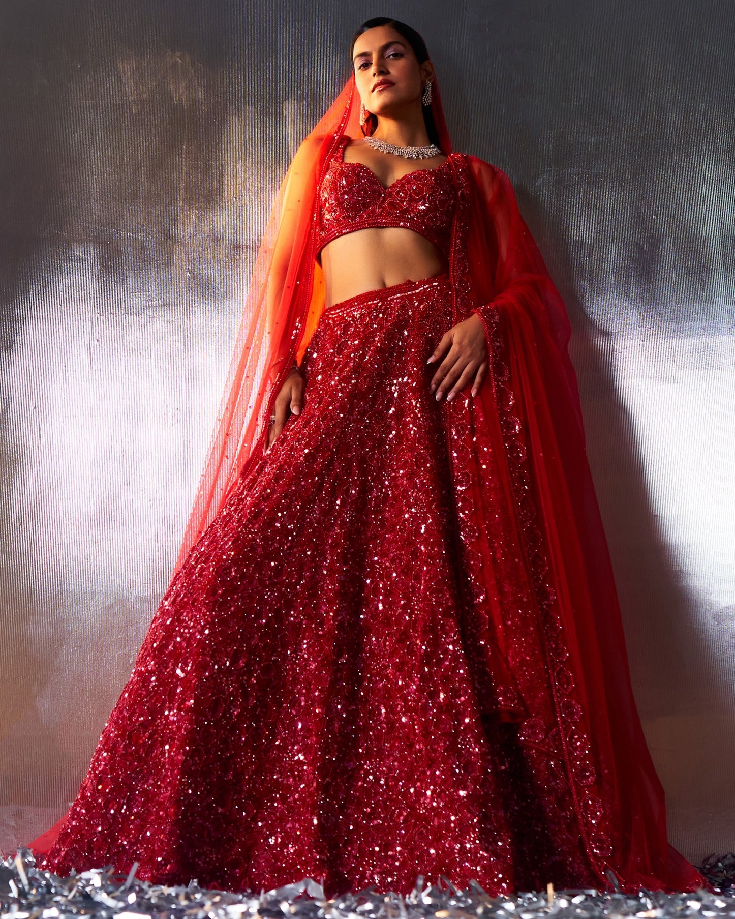Red Net Lehenga Set