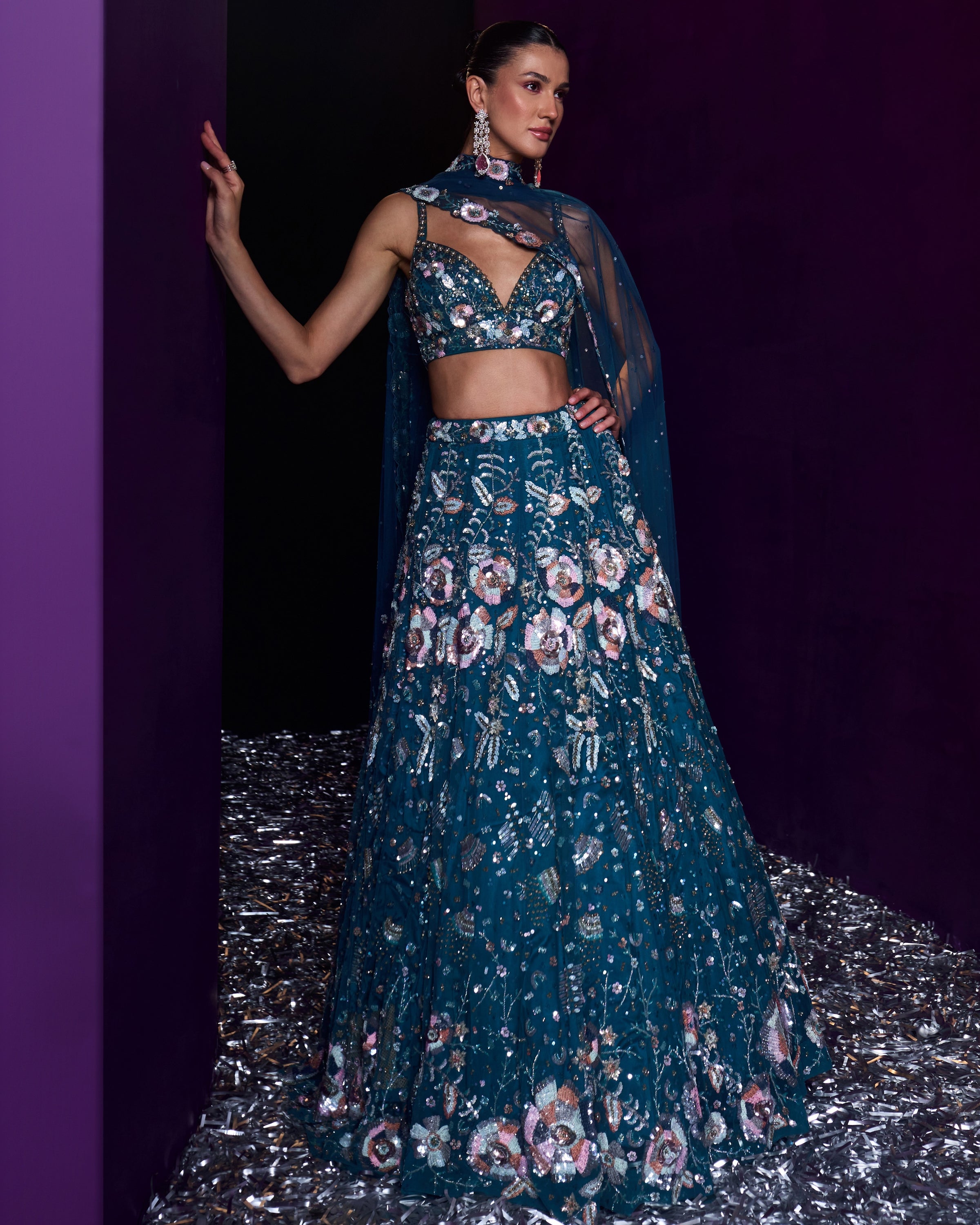 Peacock Blue Net Lehenga Set