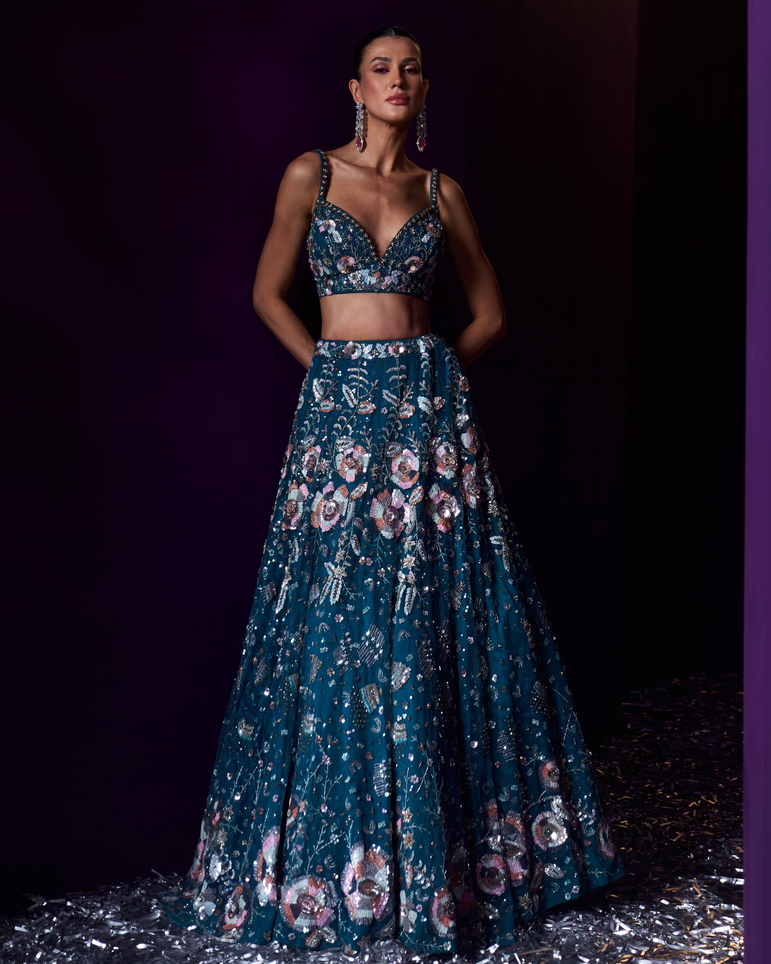 Peacock Blue Net Lehenga Set