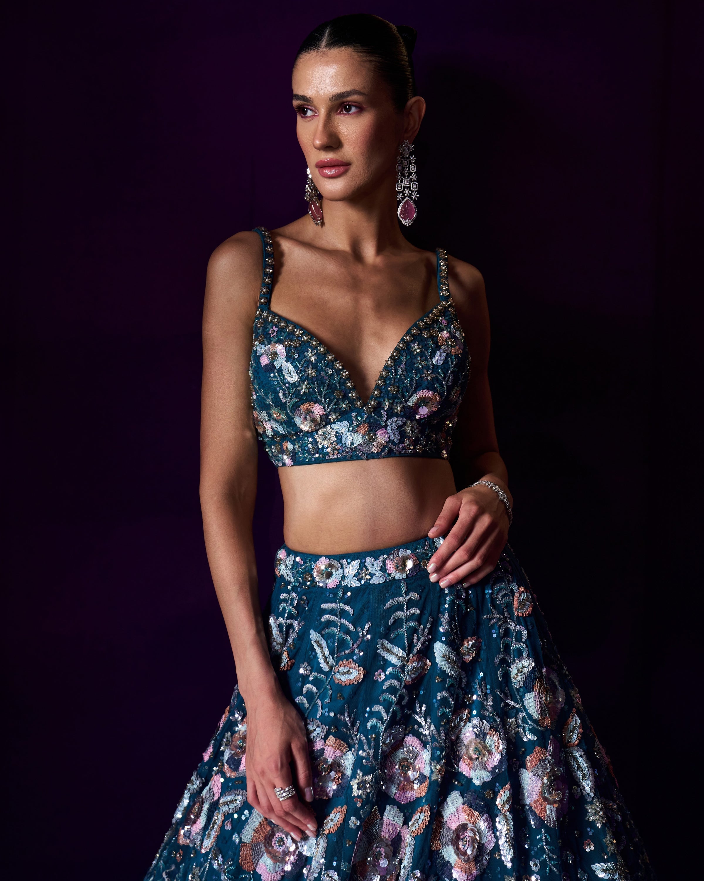 Peacock Blue Net Lehenga Set