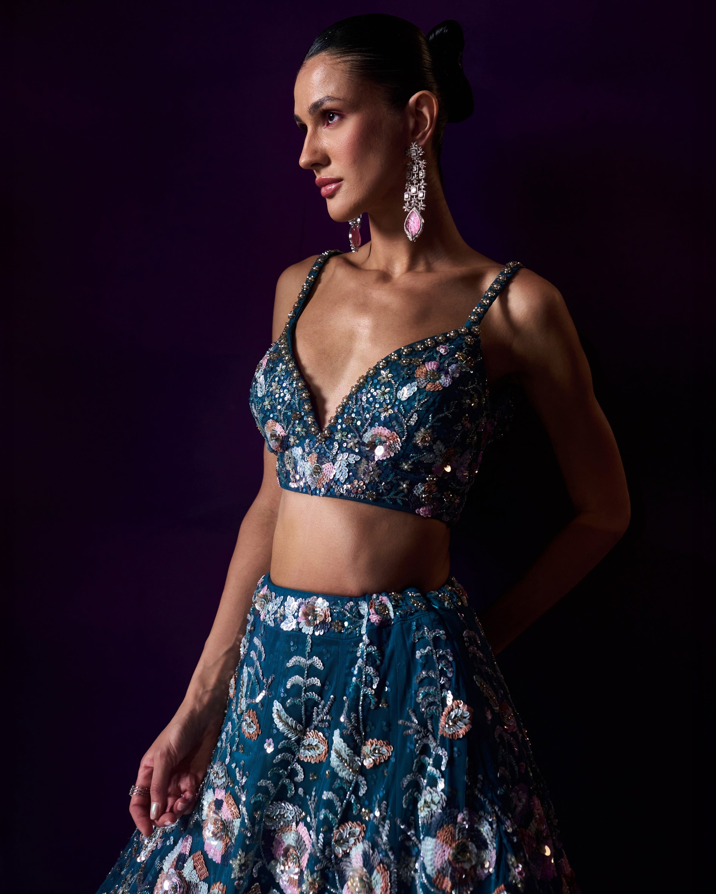 Peacock Blue Net Lehenga Set