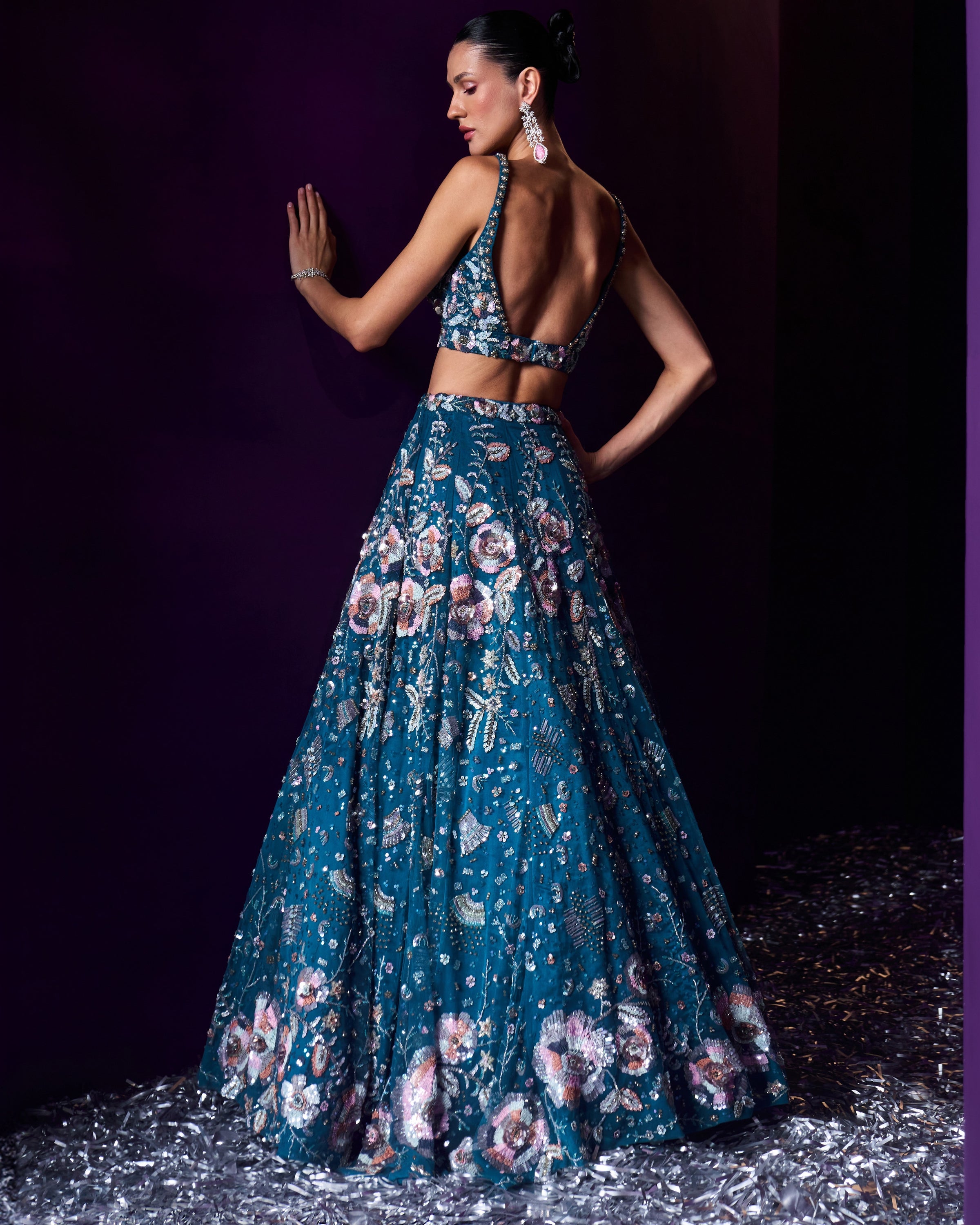 Peacock Blue Net Lehenga Set