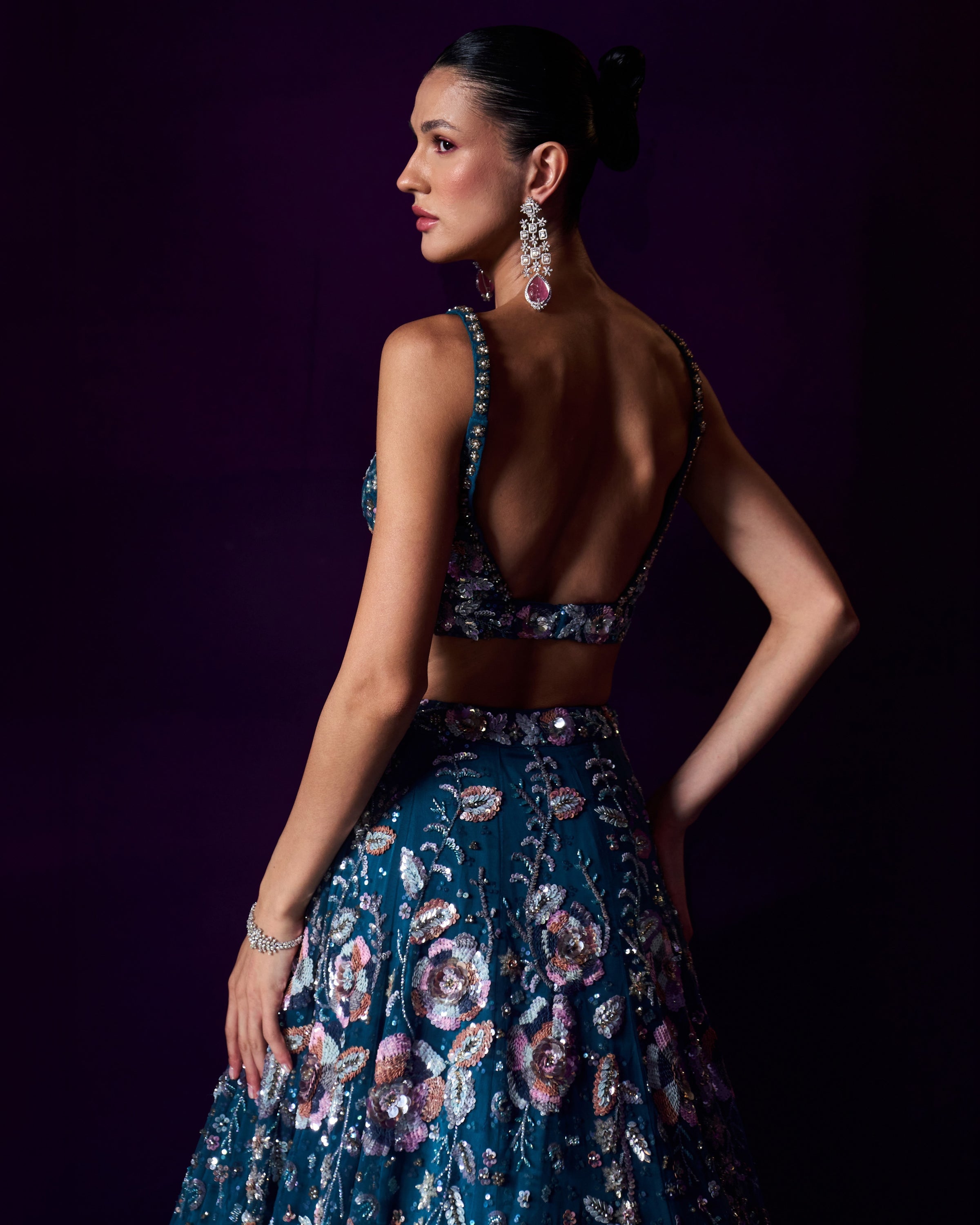 Peacock Blue Net Lehenga Set