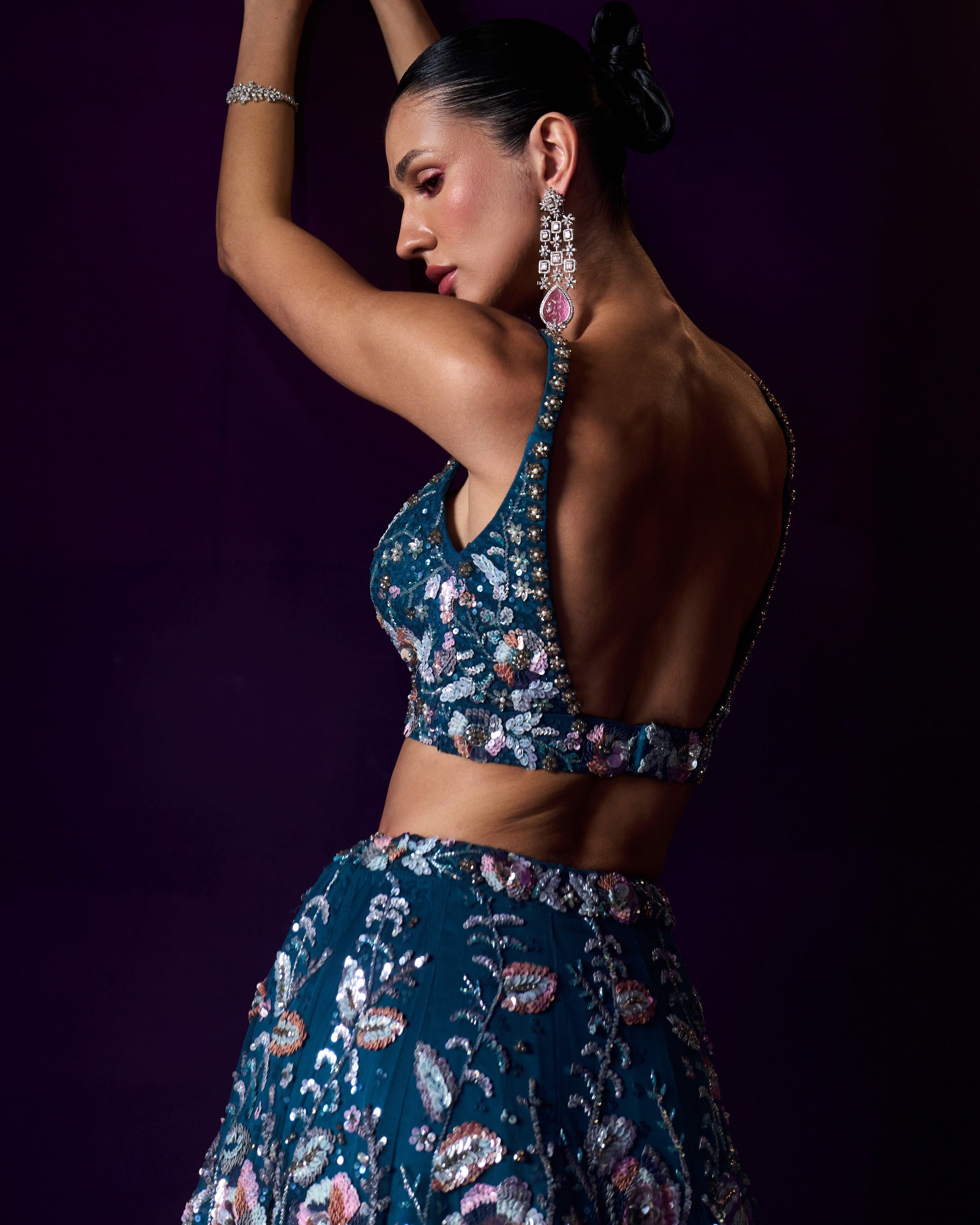 Peacock Blue Net Lehenga Set