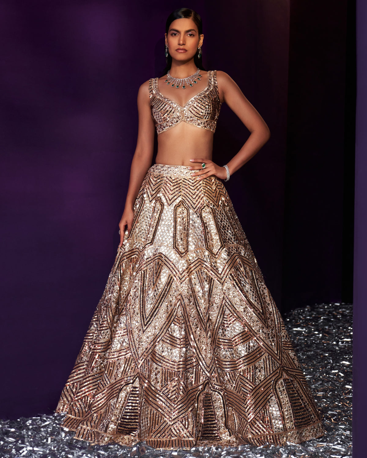 Gold Tissue Lehenga Set