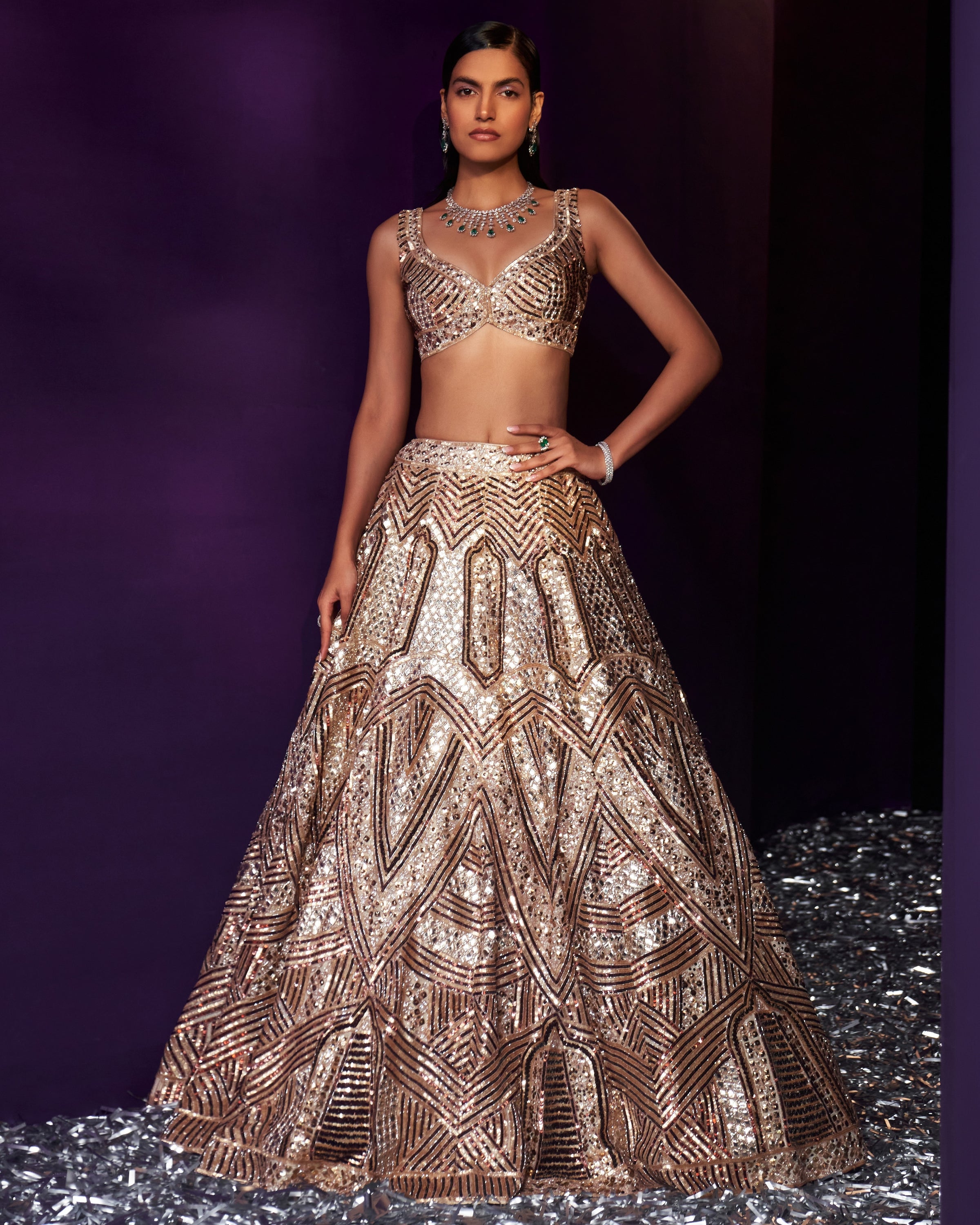 Gold Tissue Lehenga Set