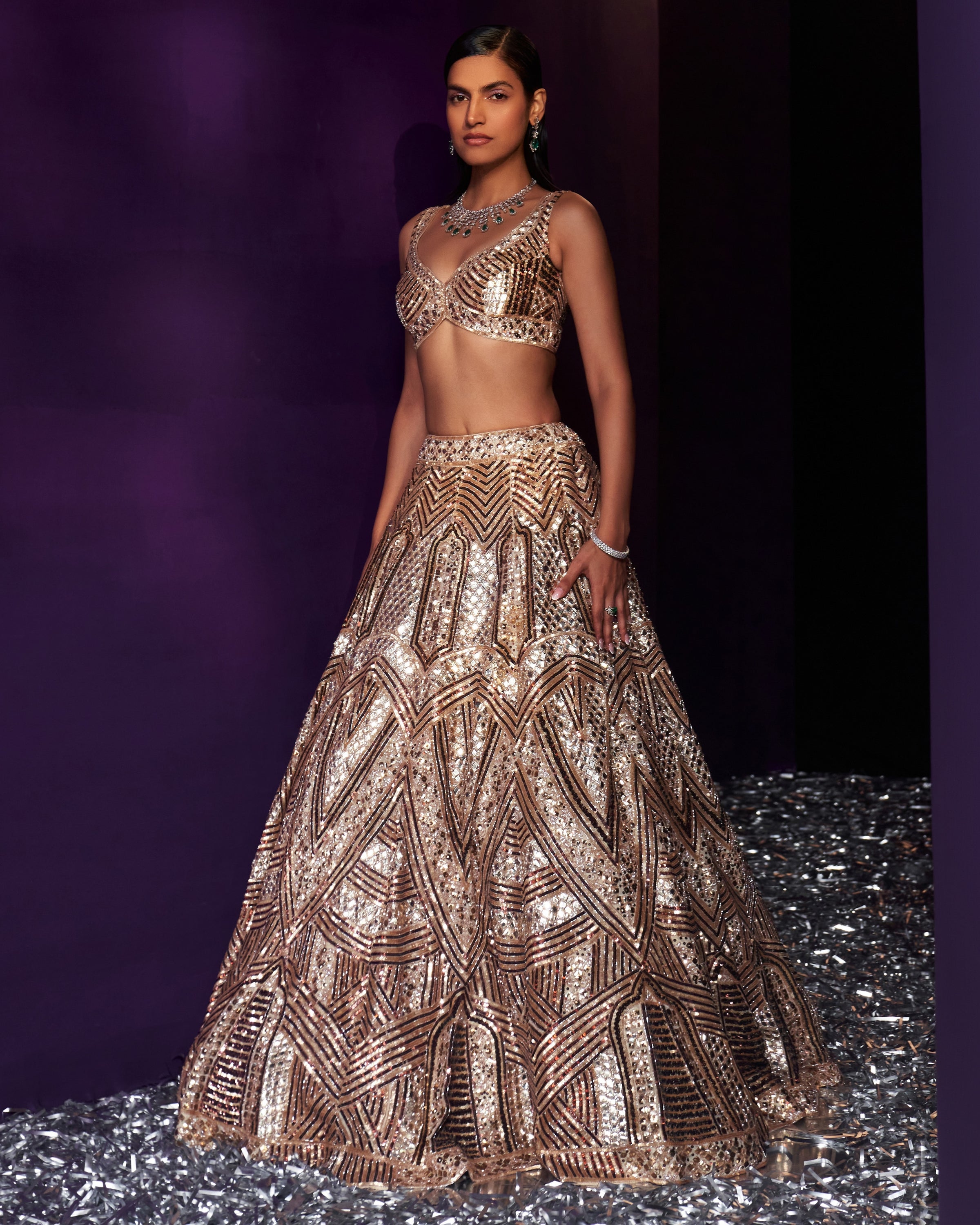 Gold Tissue Lehenga Set