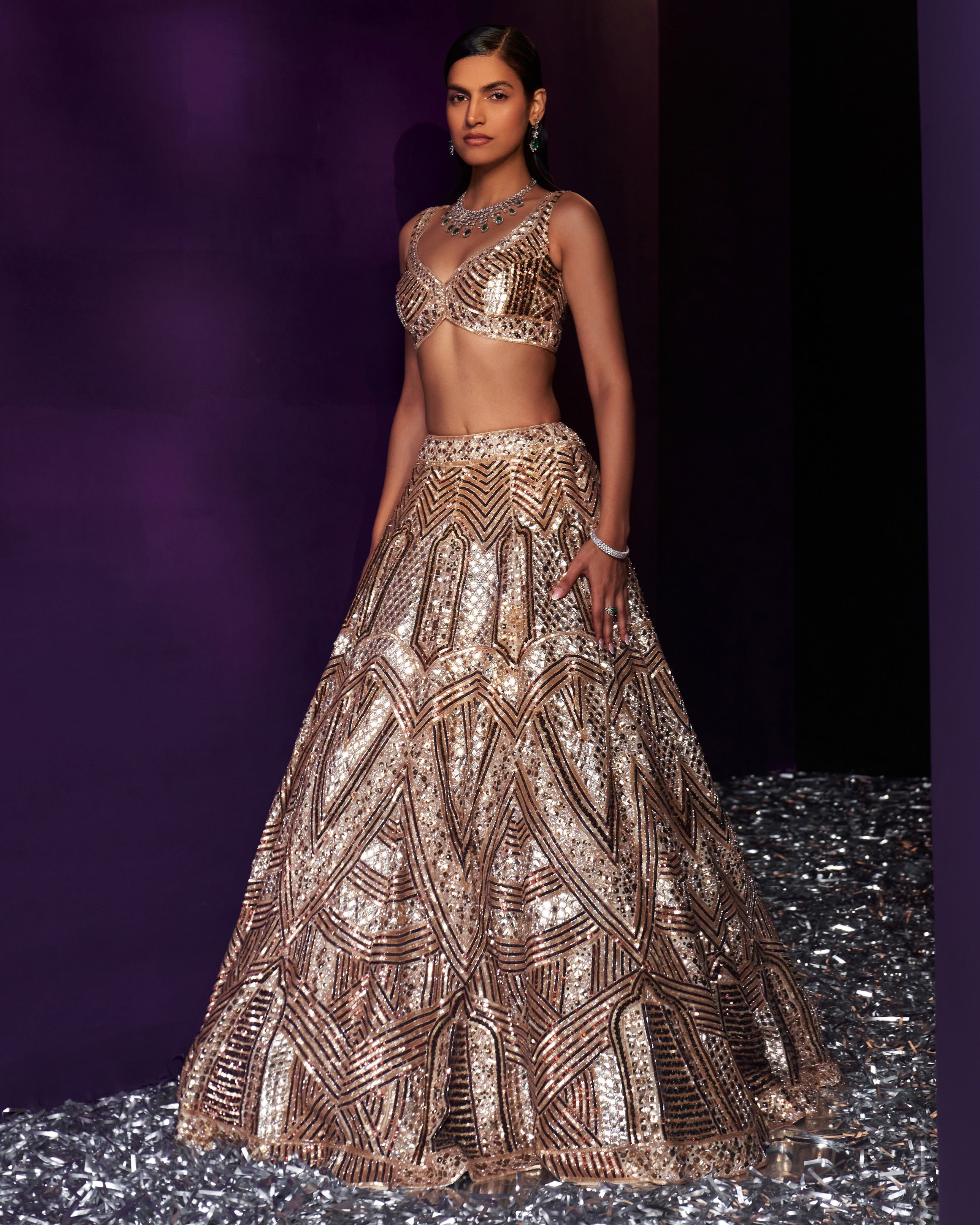 Gold Tissue Lehenga Set