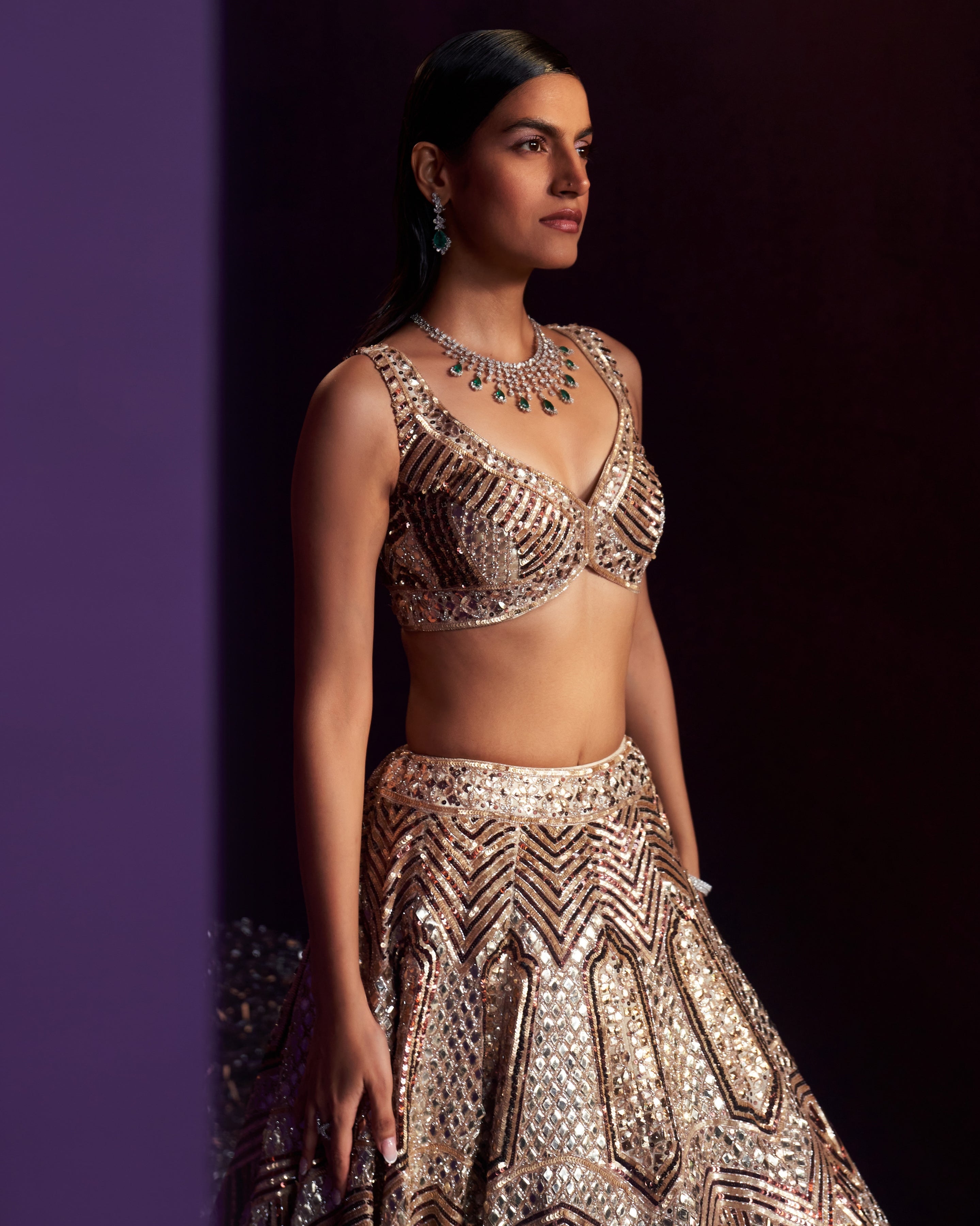 Gold Tissue Lehenga Set