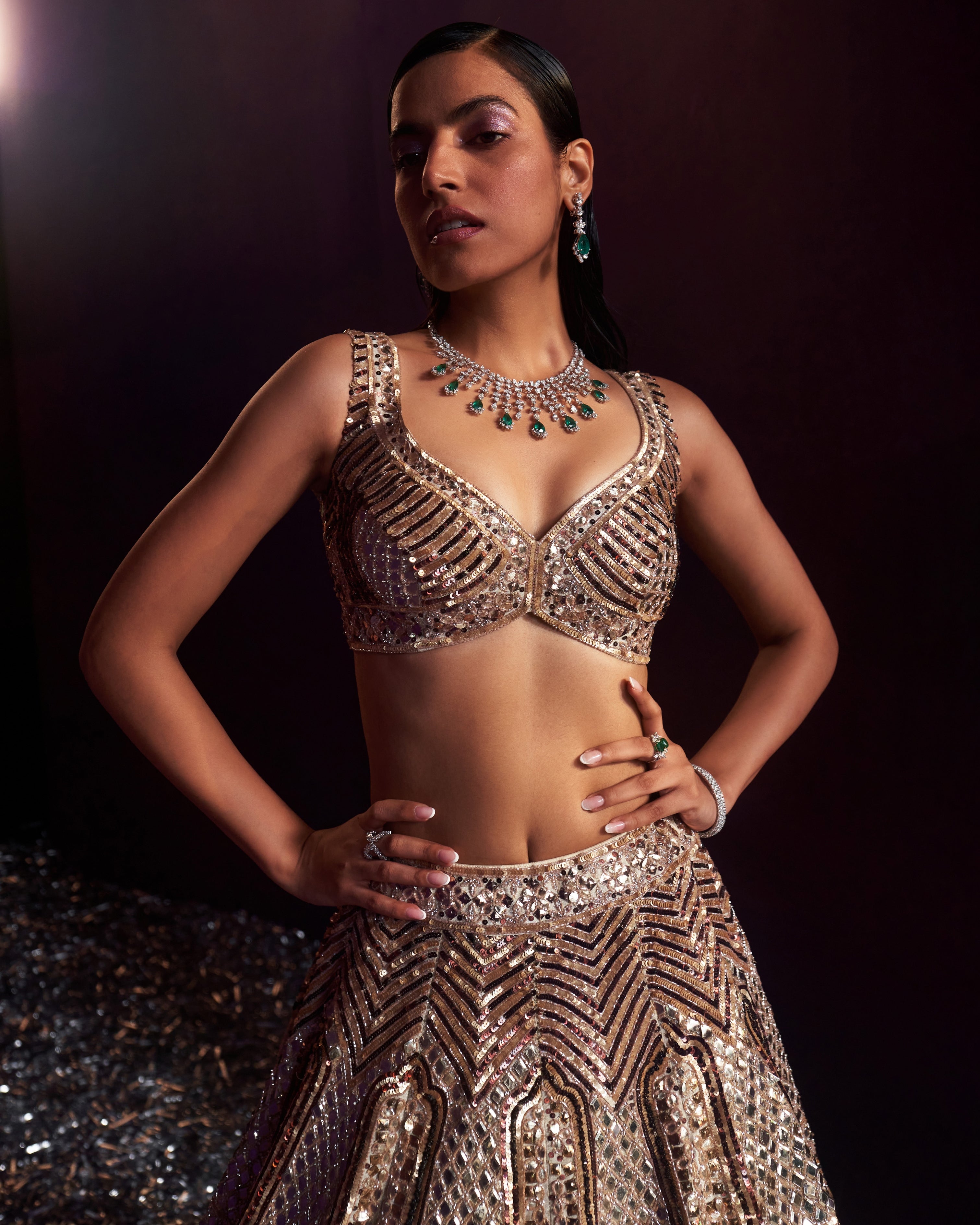Gold Tissue Lehenga Set