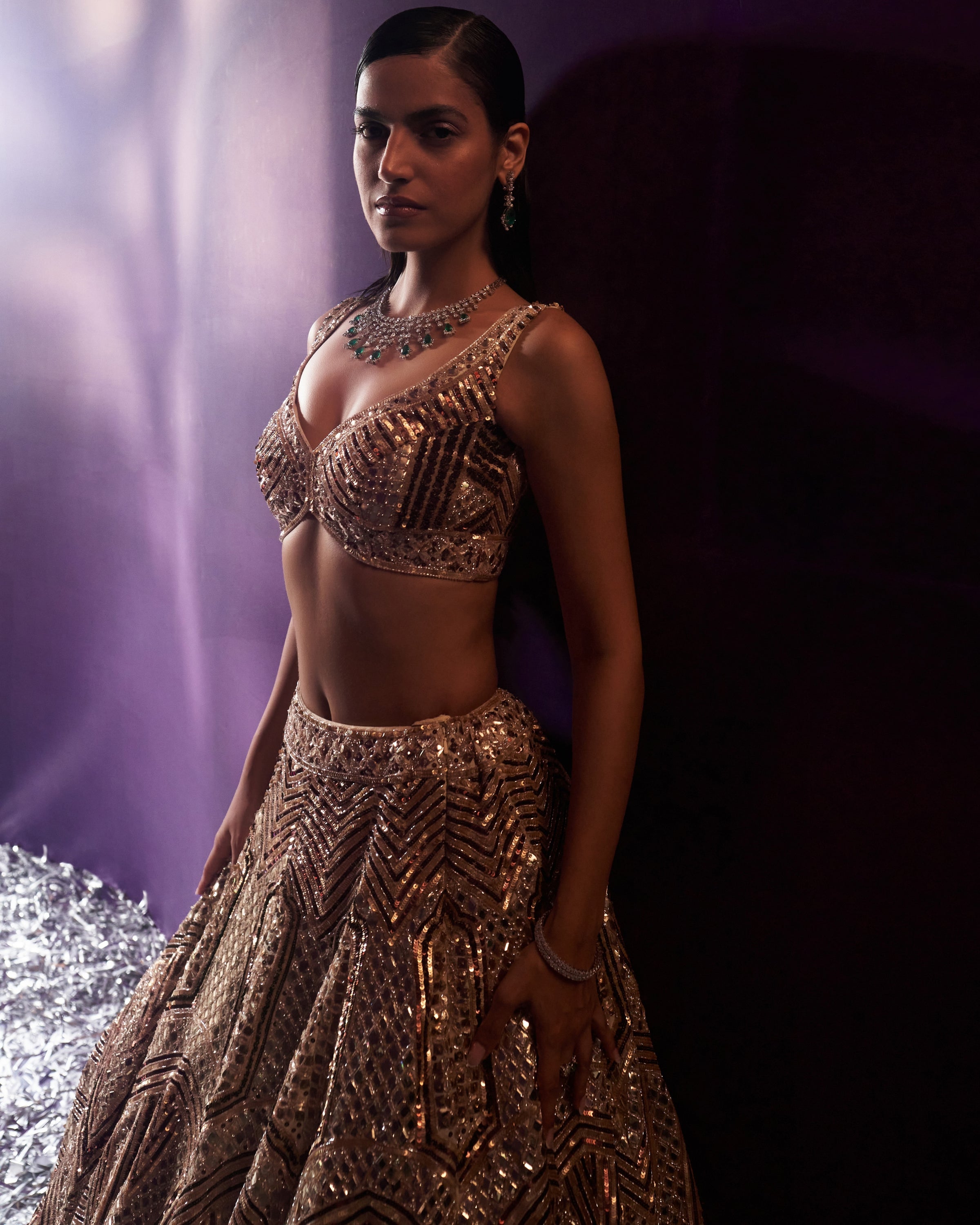 Gold Tissue Lehenga Set