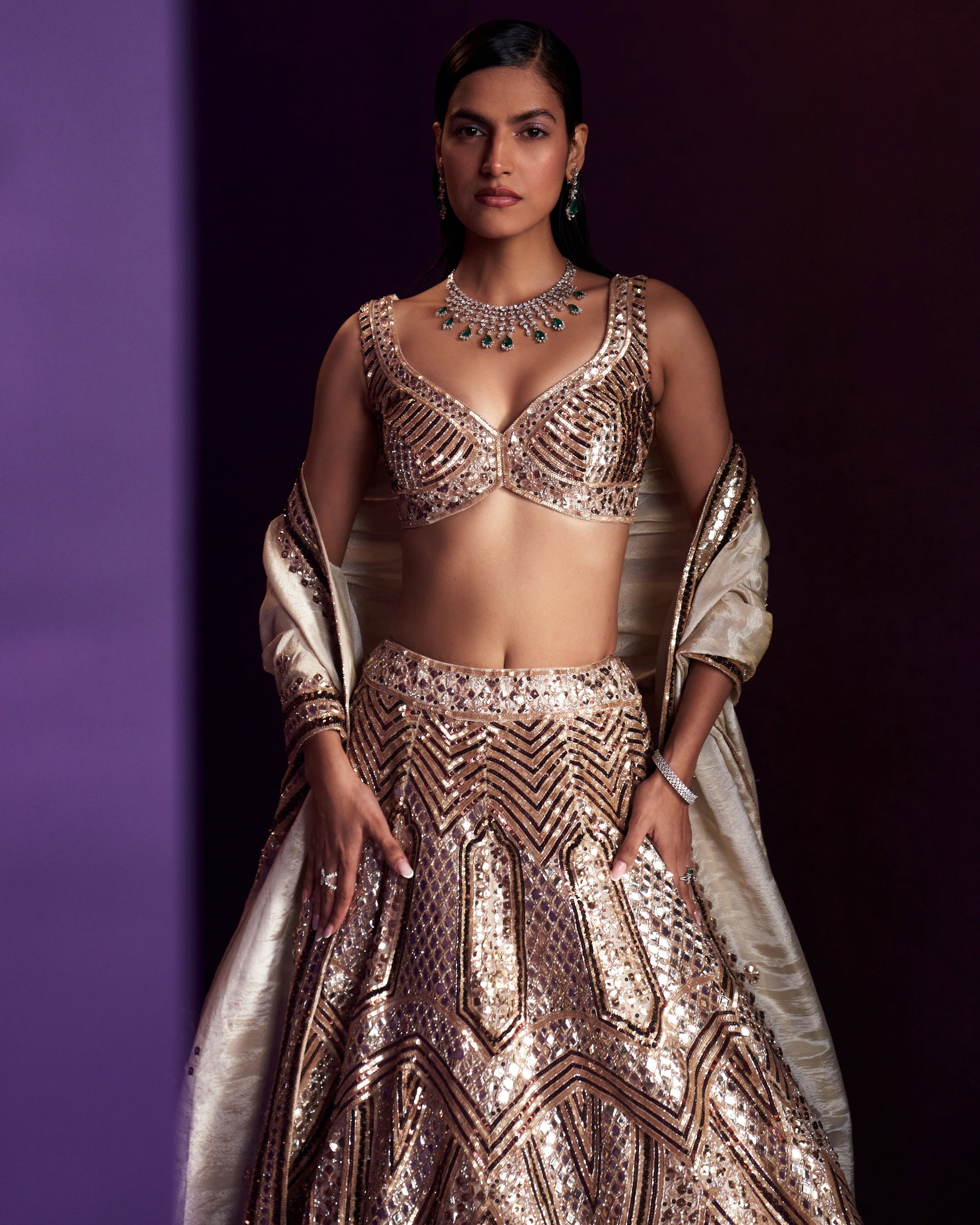Gold Tissue Lehenga Set