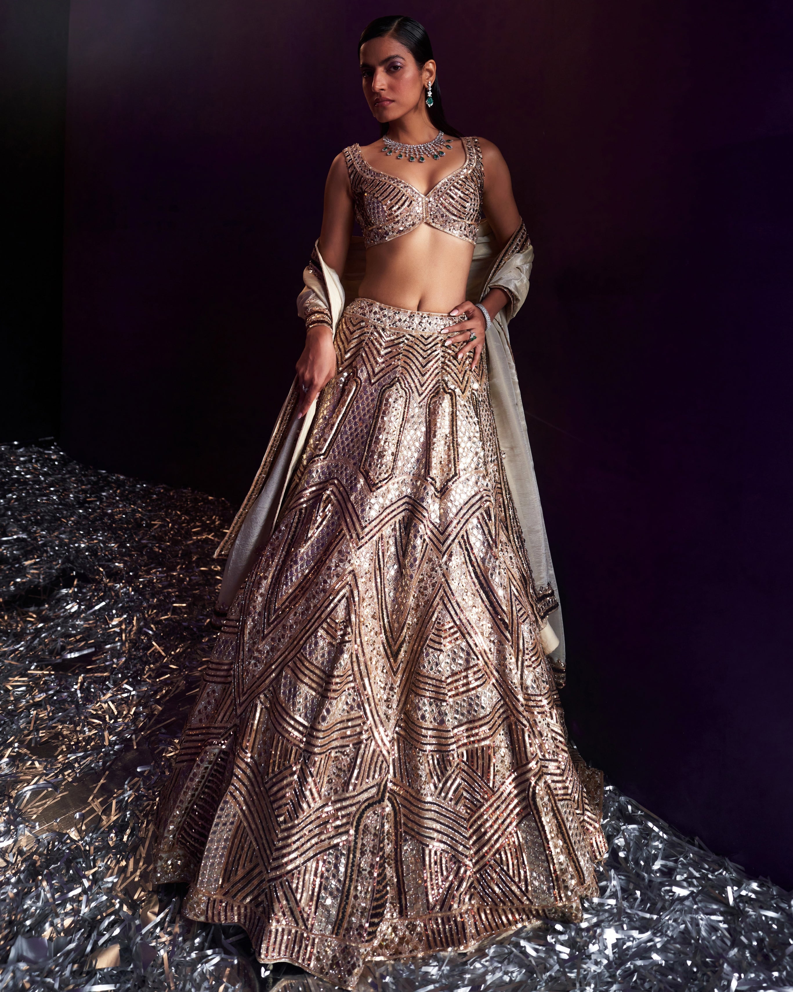 Gold Tissue Lehenga Set