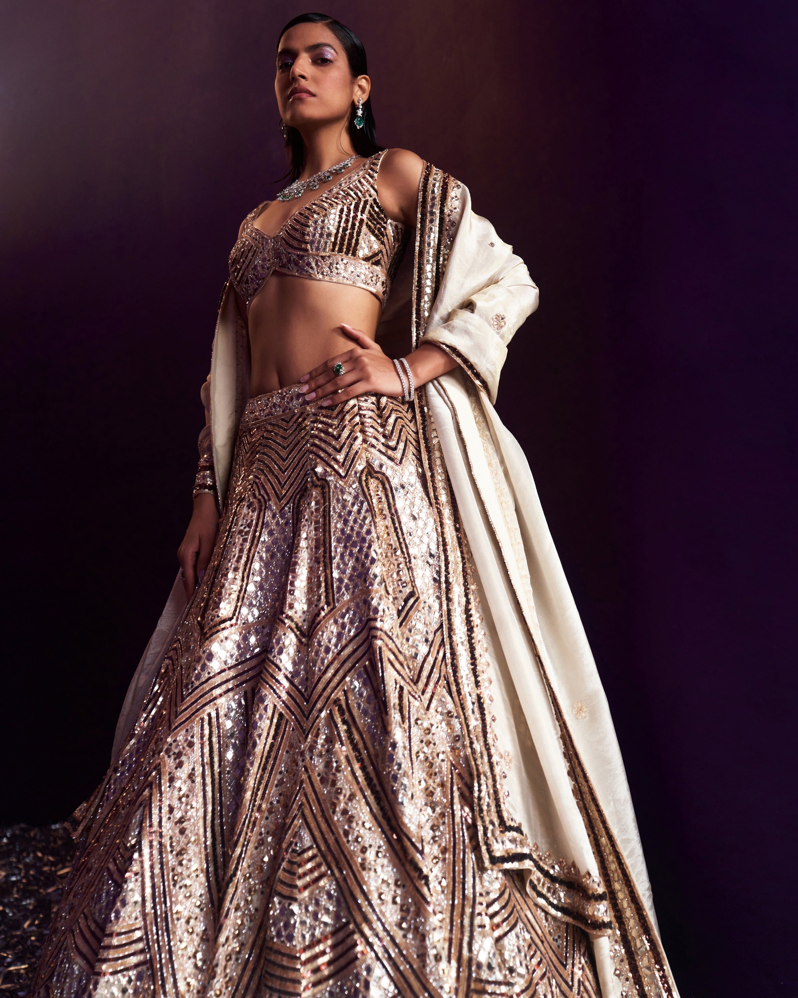 Gold Tissue Lehenga Set