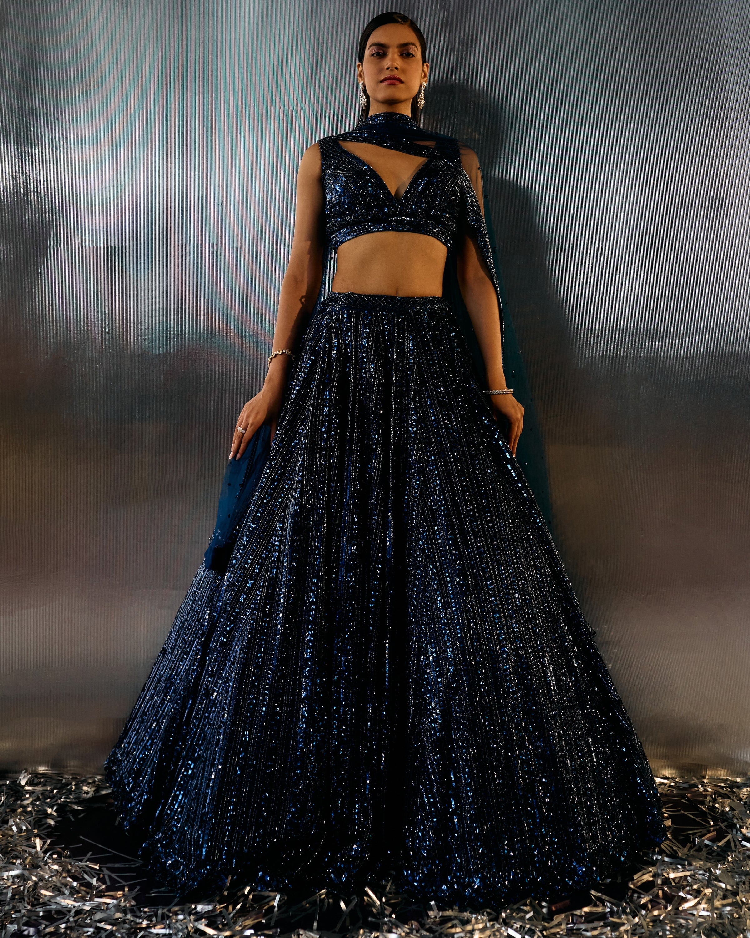 Electric Blue Net Lehenga Set