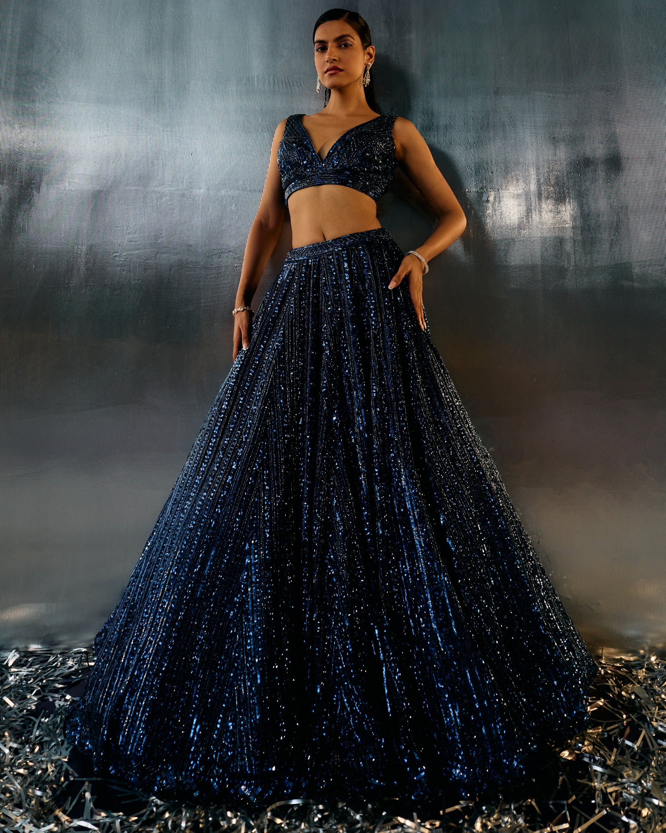 Electric Blue Net Lehenga Set