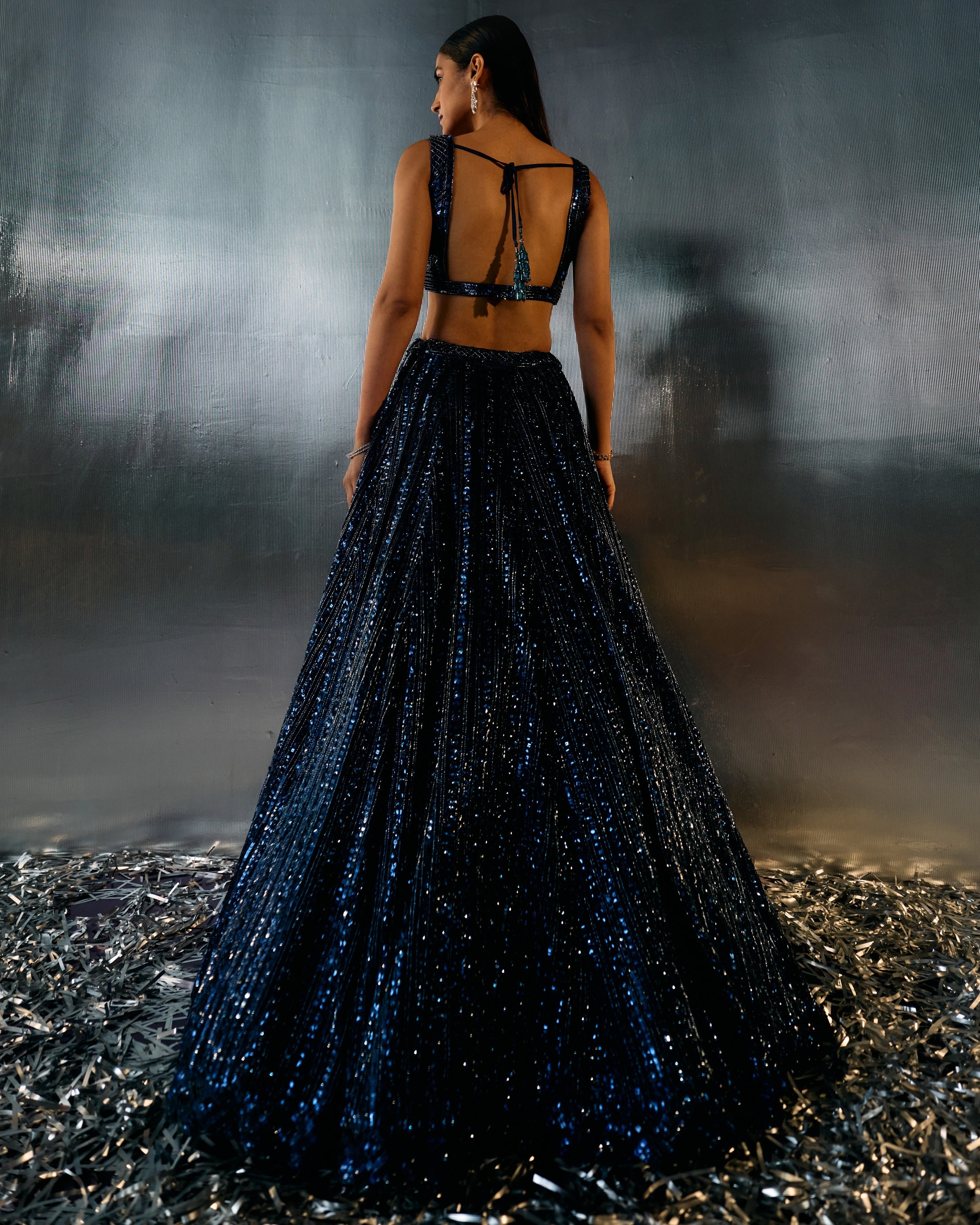 Electric Blue Net Lehenga Set