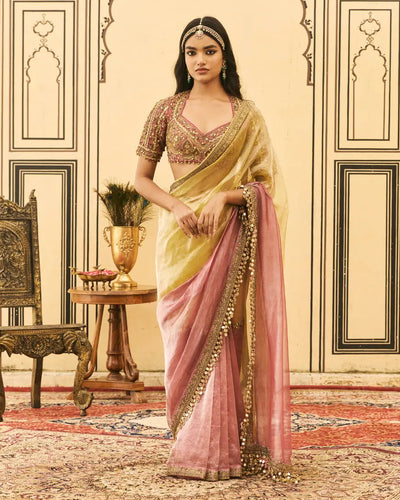 Peela-Gulabi Yellow Pink Sari Set