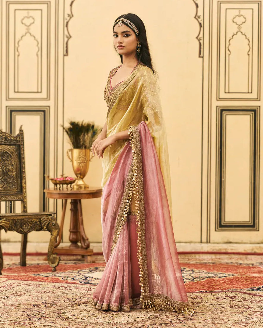 Peela-Gulabi Yellow Pink Sari Set