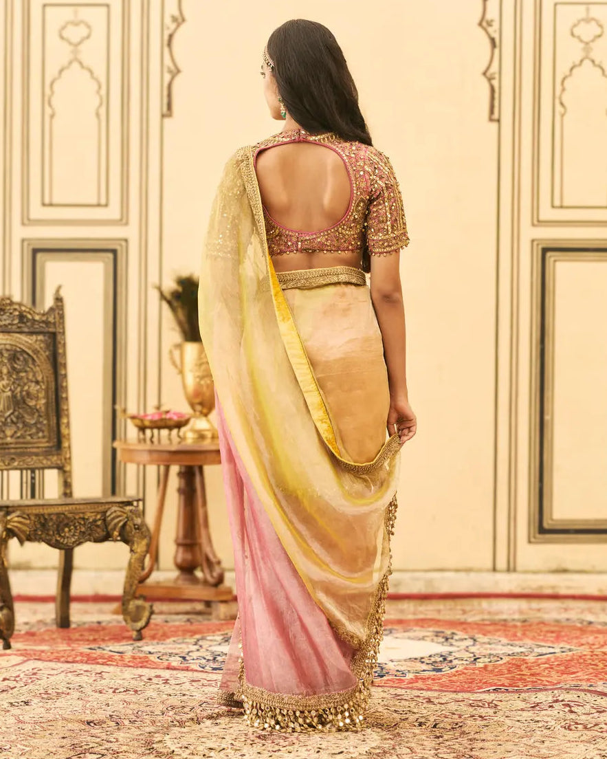 Peela-Gulabi Yellow Pink Sari Set