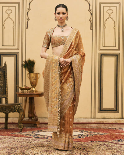 Tamra Peach Sari Set