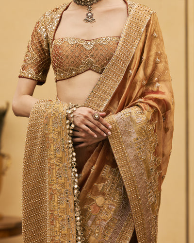 Tamra Peach Sari Set