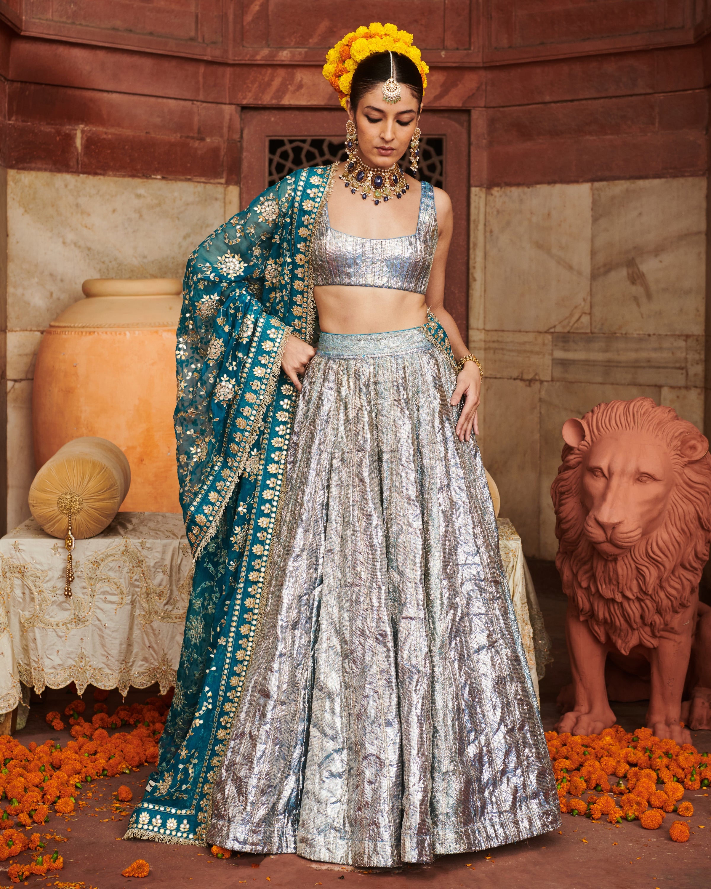 Aasmani Lampi Lehenga Set