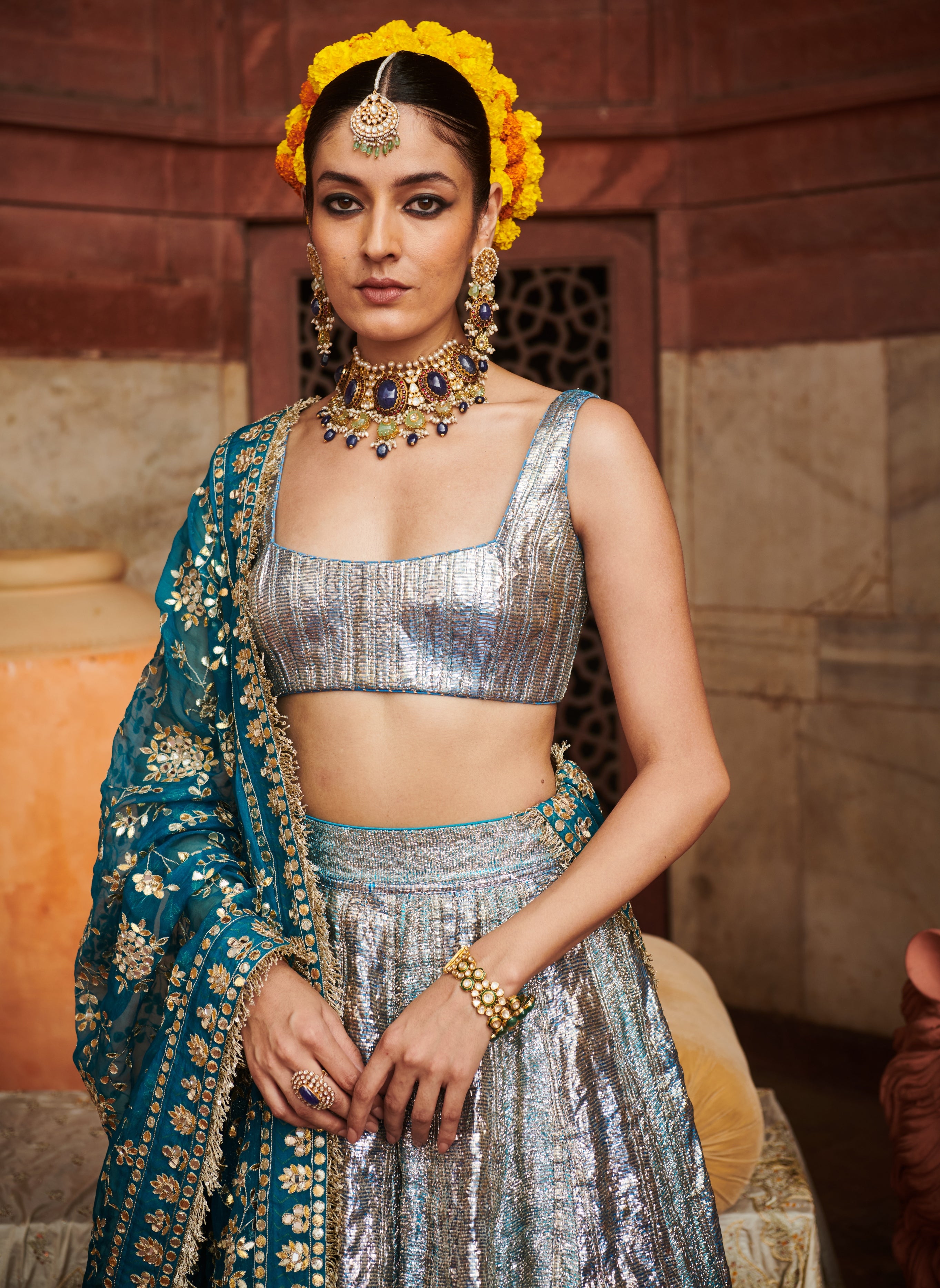 Aasmani Lampi Lehenga Set